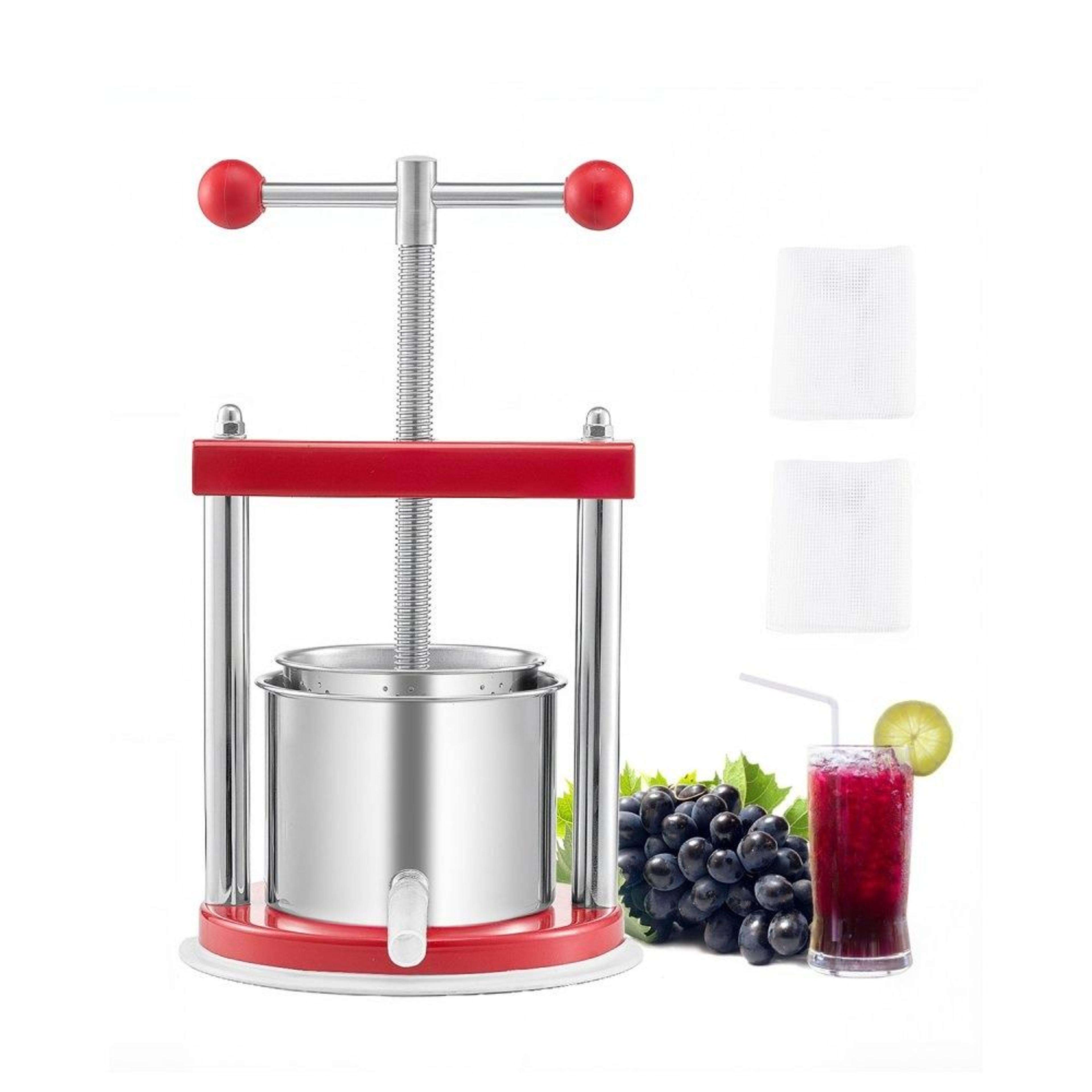 0.44 gallon stainless steel manual fruit wine press with t-handle and dual barrels