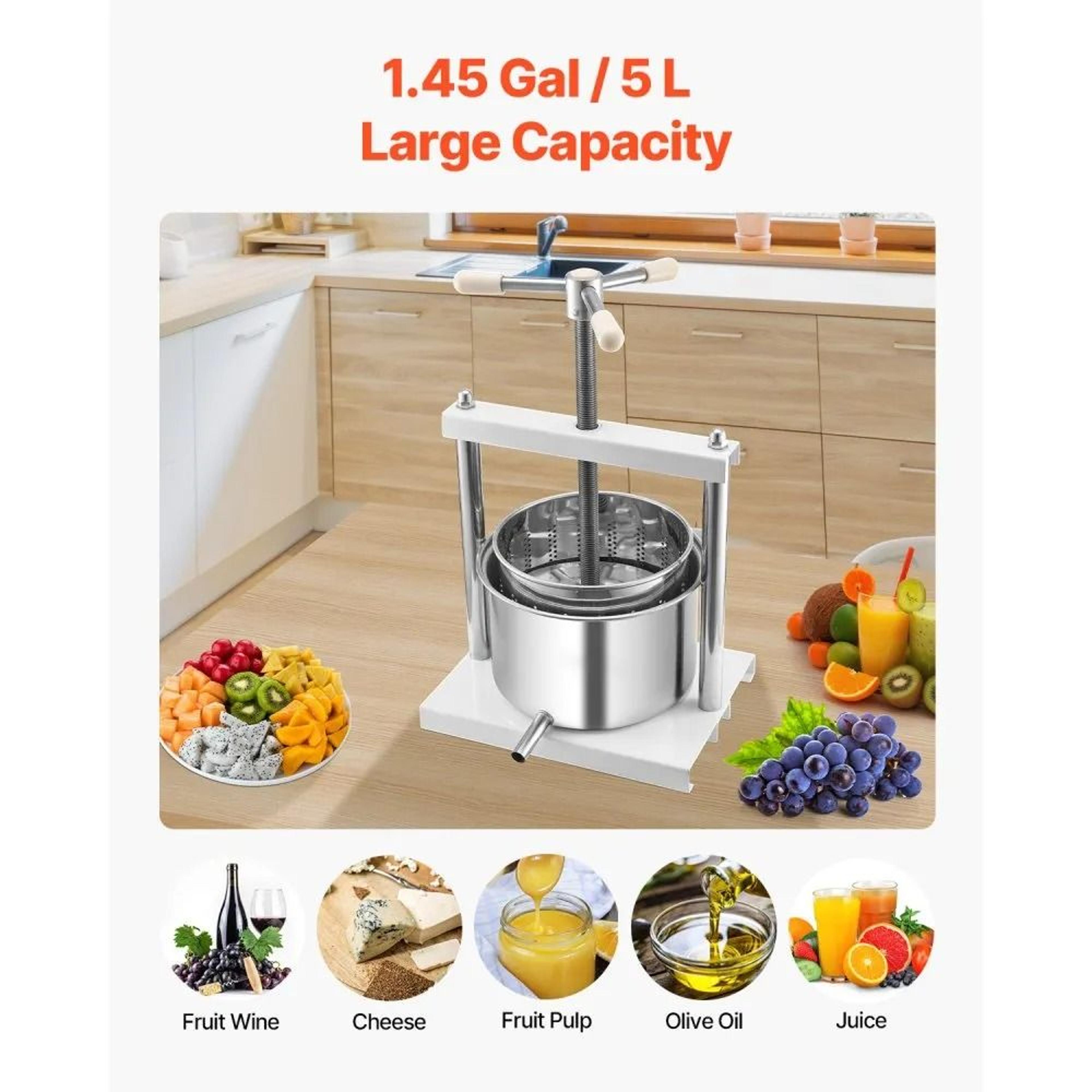 Manual Fruit Wine Press With 5L Stainless Steel Barrels And Triangular Handle 5