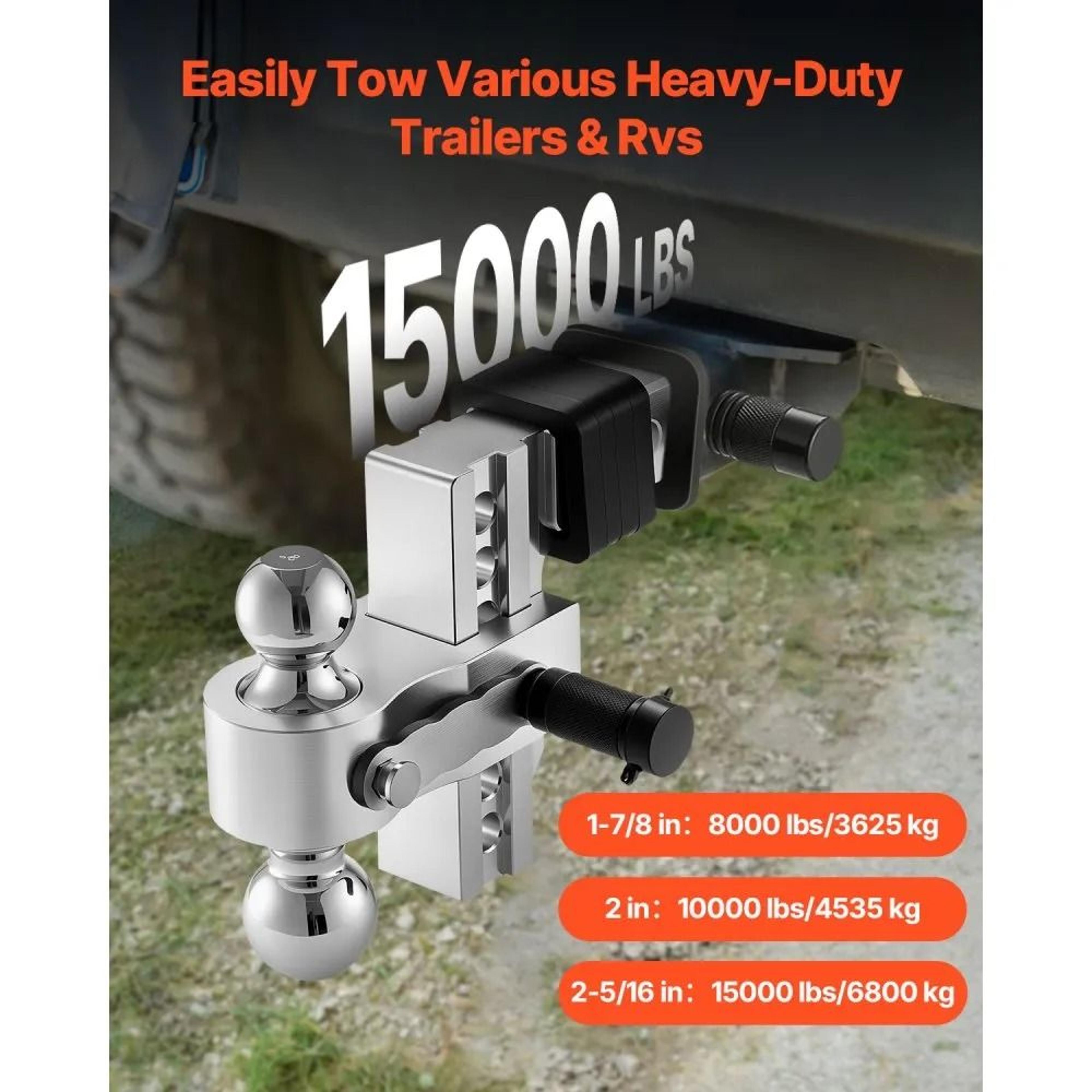Adjustable Trailer Hitch With 6Inch Drop And TriBall Mount For 2Inch Receiver 1