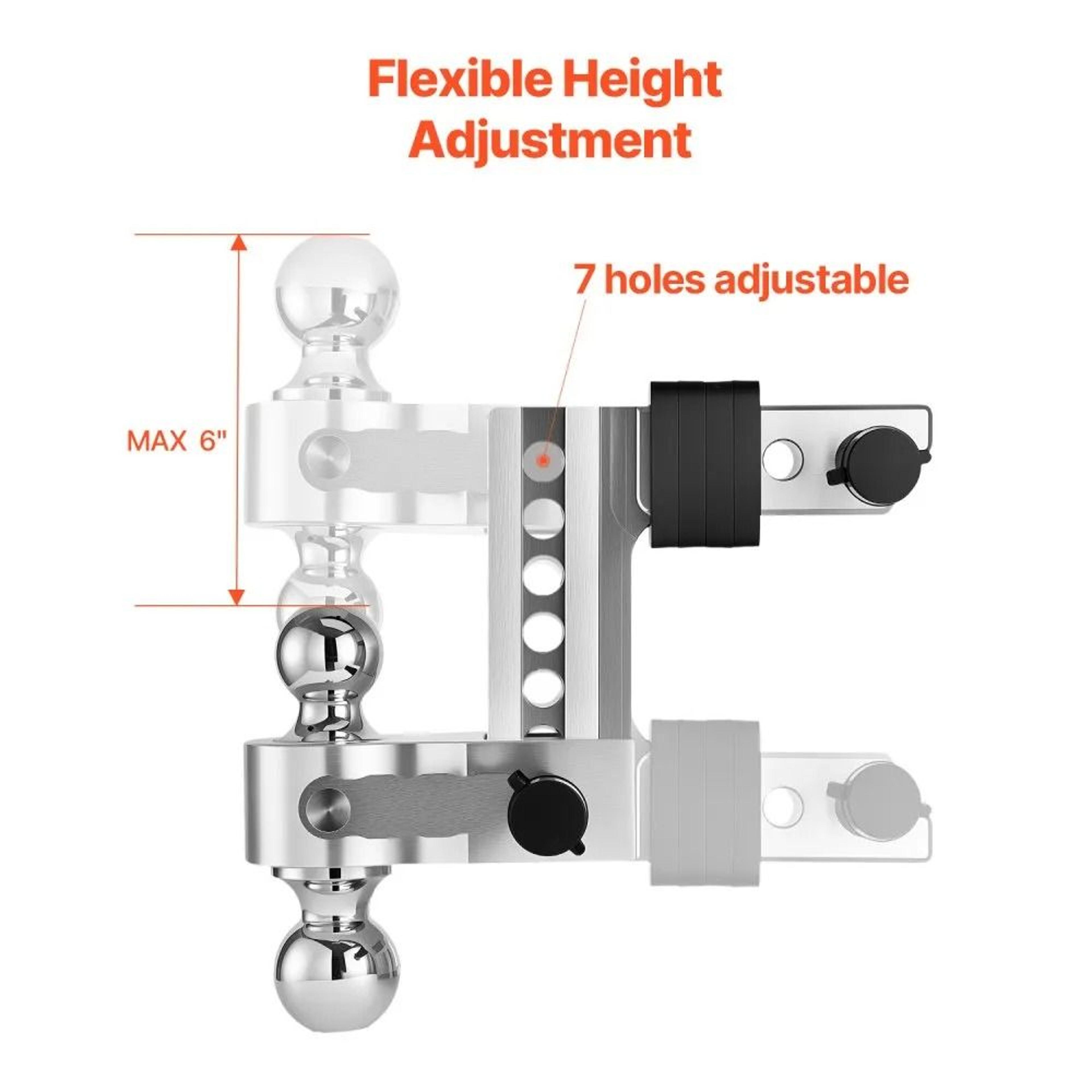 Adjustable Trailer Hitch With 6Inch Drop And TriBall Mount For 2Inch Receiver 4