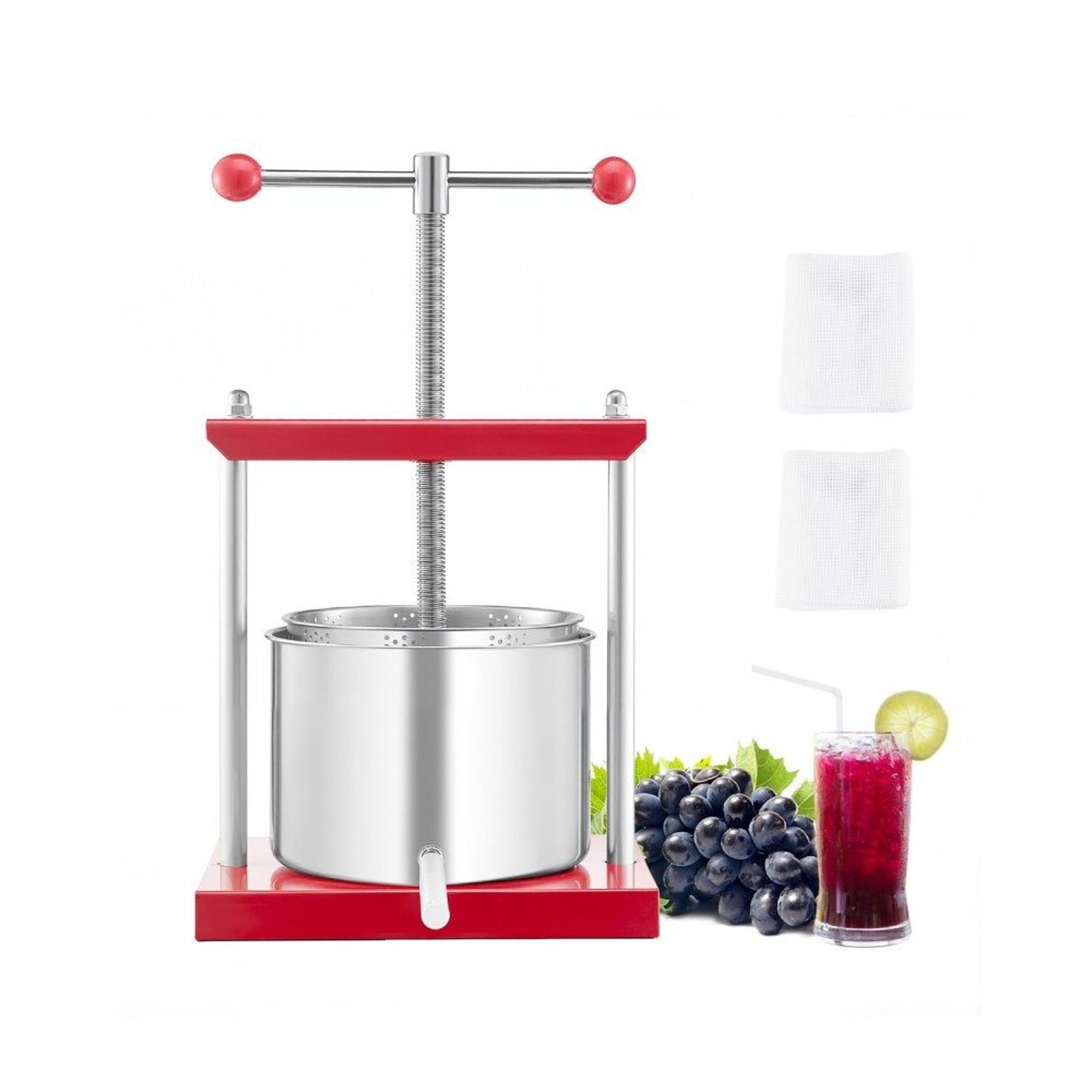 6l stainless steel manual fruit wine press with t-handle and dual barrels