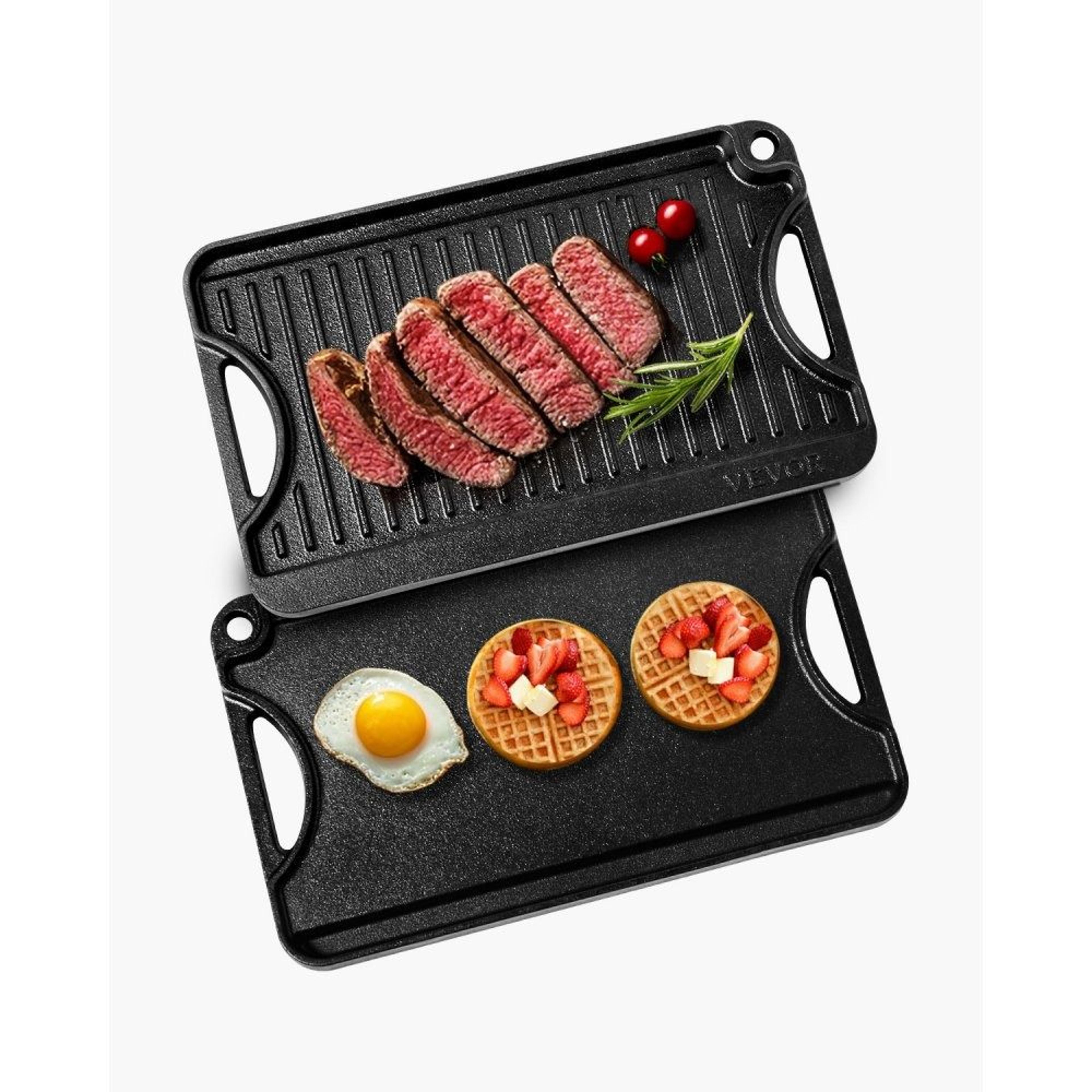 reversible cast iron grill and griddle pan 14 x 8.5 inch pre-seasoned cookware