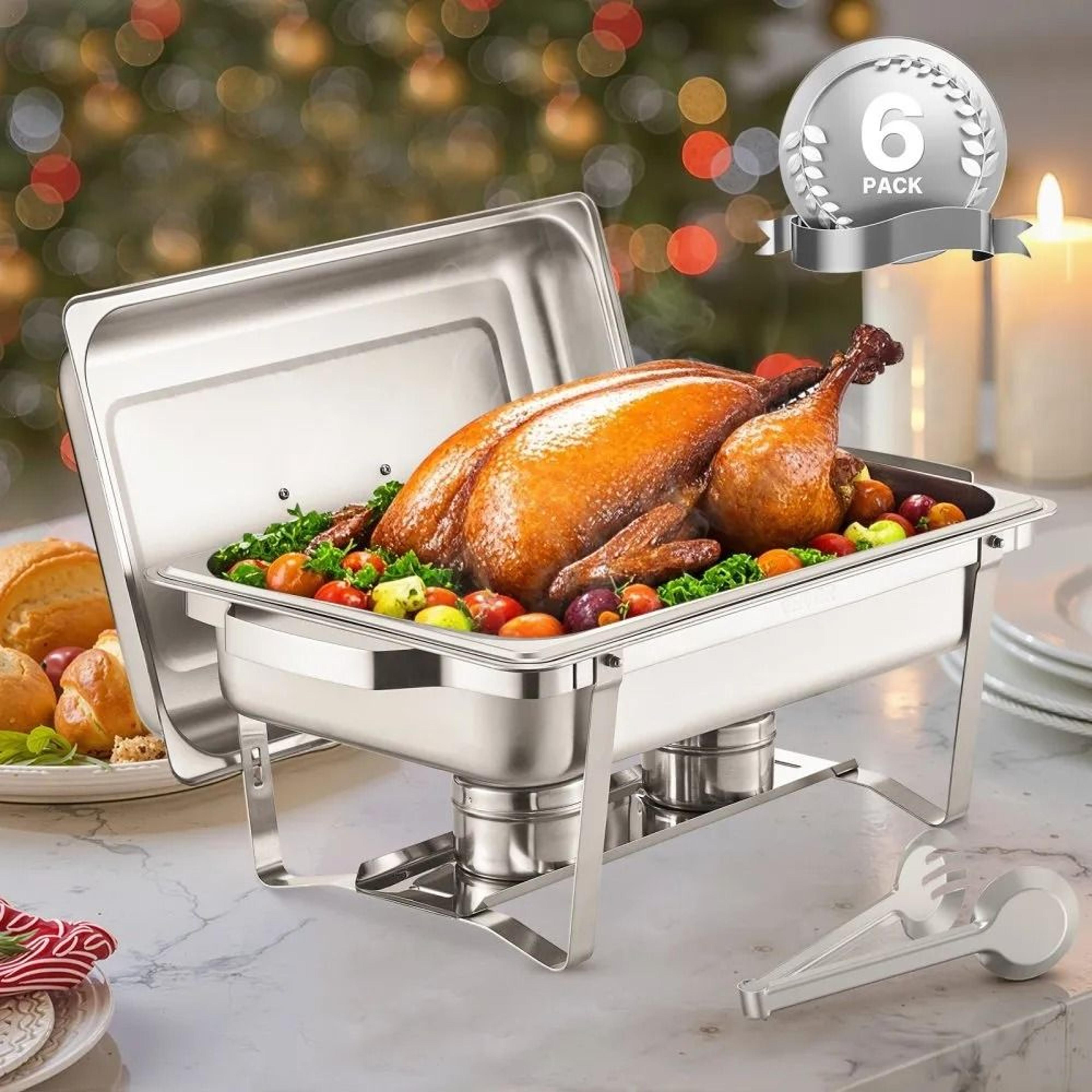 8 Qt Stainless Steel Chafing Dish Buffet Set With 6 Warmers And Folding Stands 7