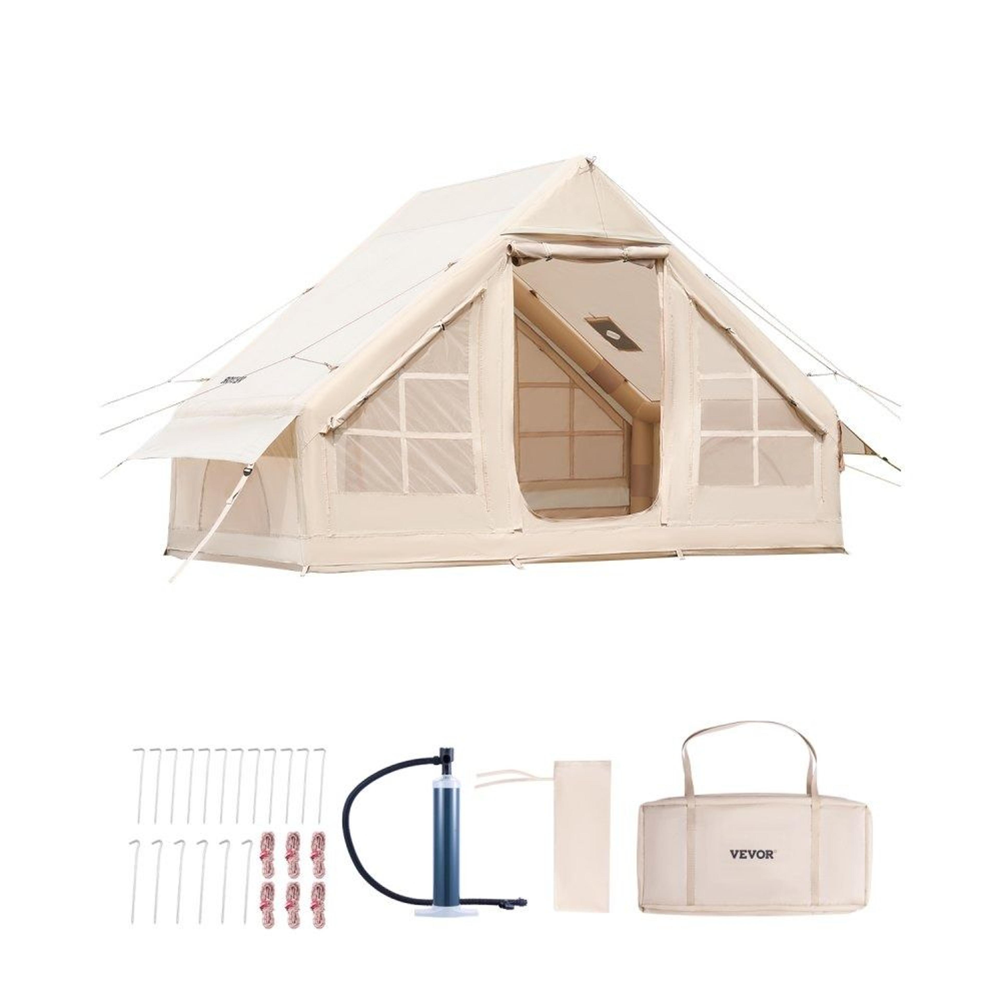 inflatable camping tent for 3-5 people with stove jack and hand pump