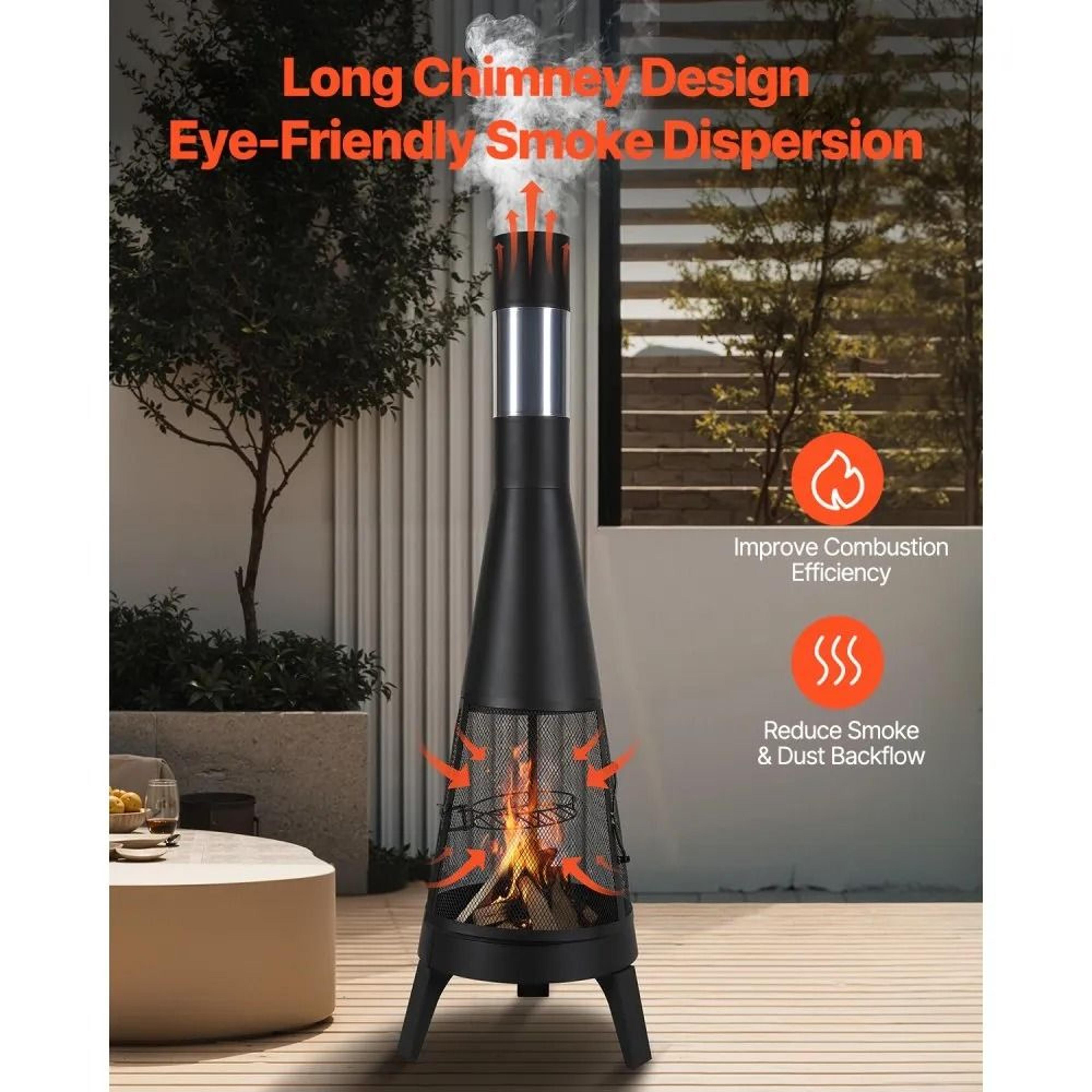 20Inch Outdoor Wood Burning Chiminea Fire Pit With BBQ Grill And Rainproof Cover 3