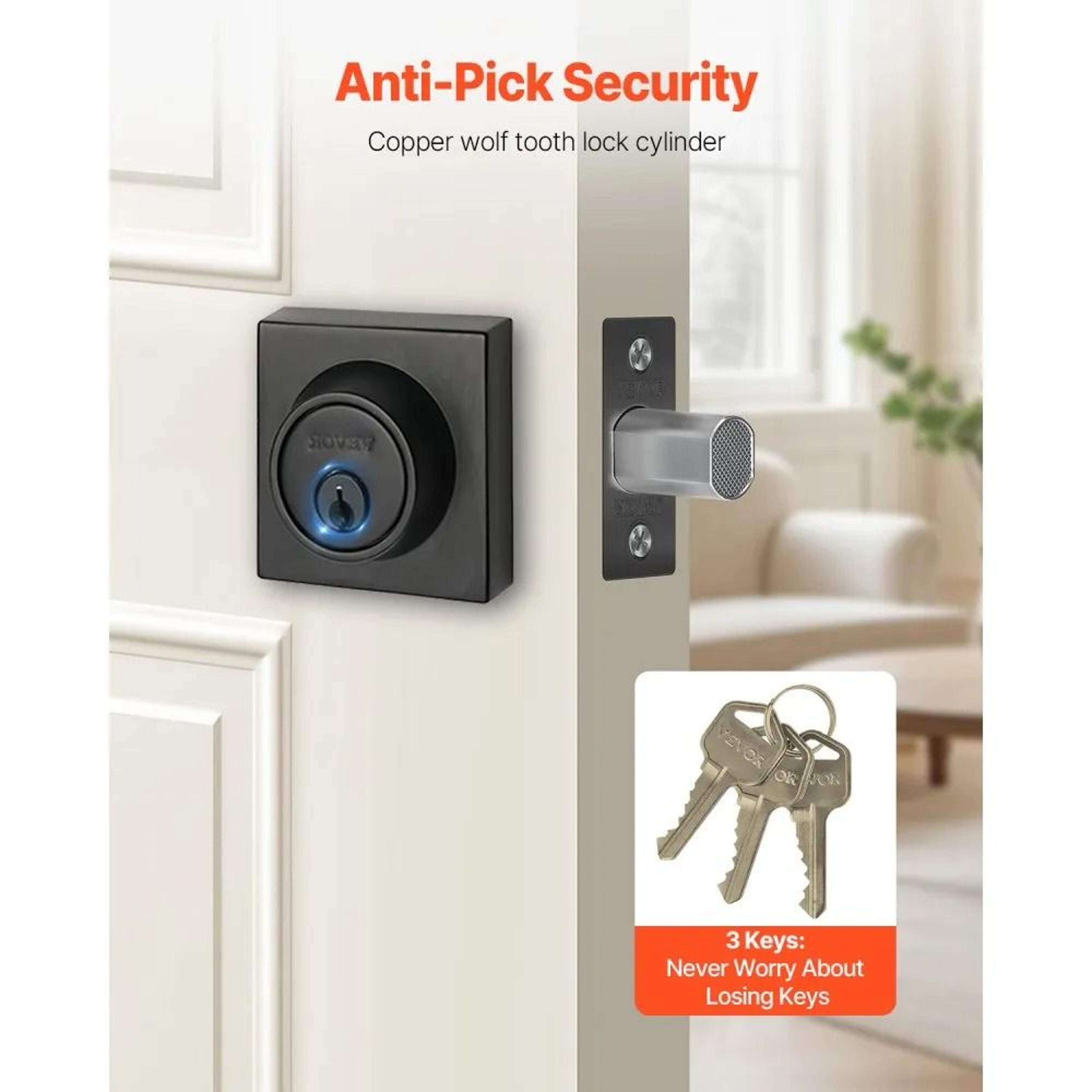 Single Cylinder Deadbolt Door Lock With Adjustable Latch And Matte Black Finish 3