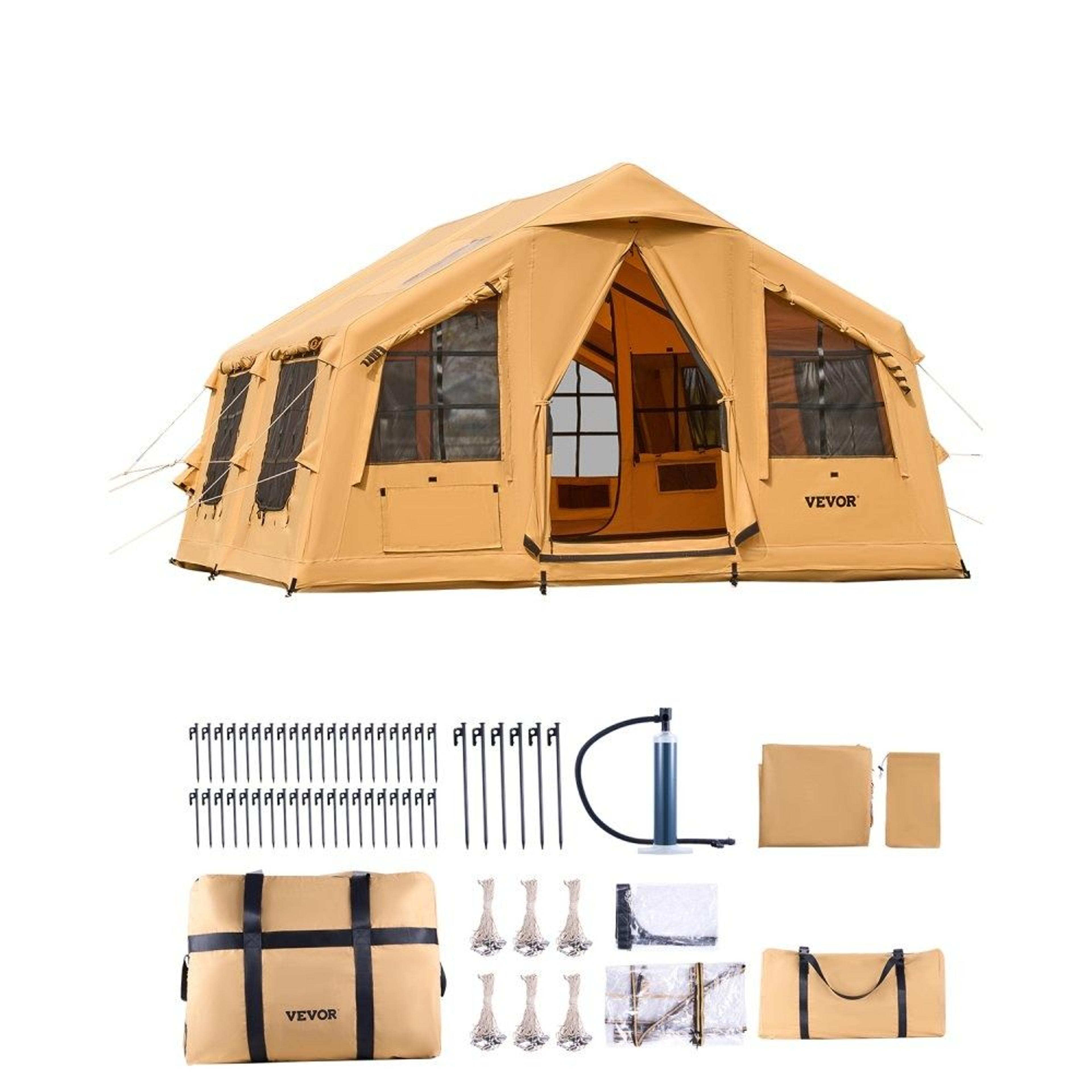 inflatable camping tent for 8-12 people with skylights and stove jack