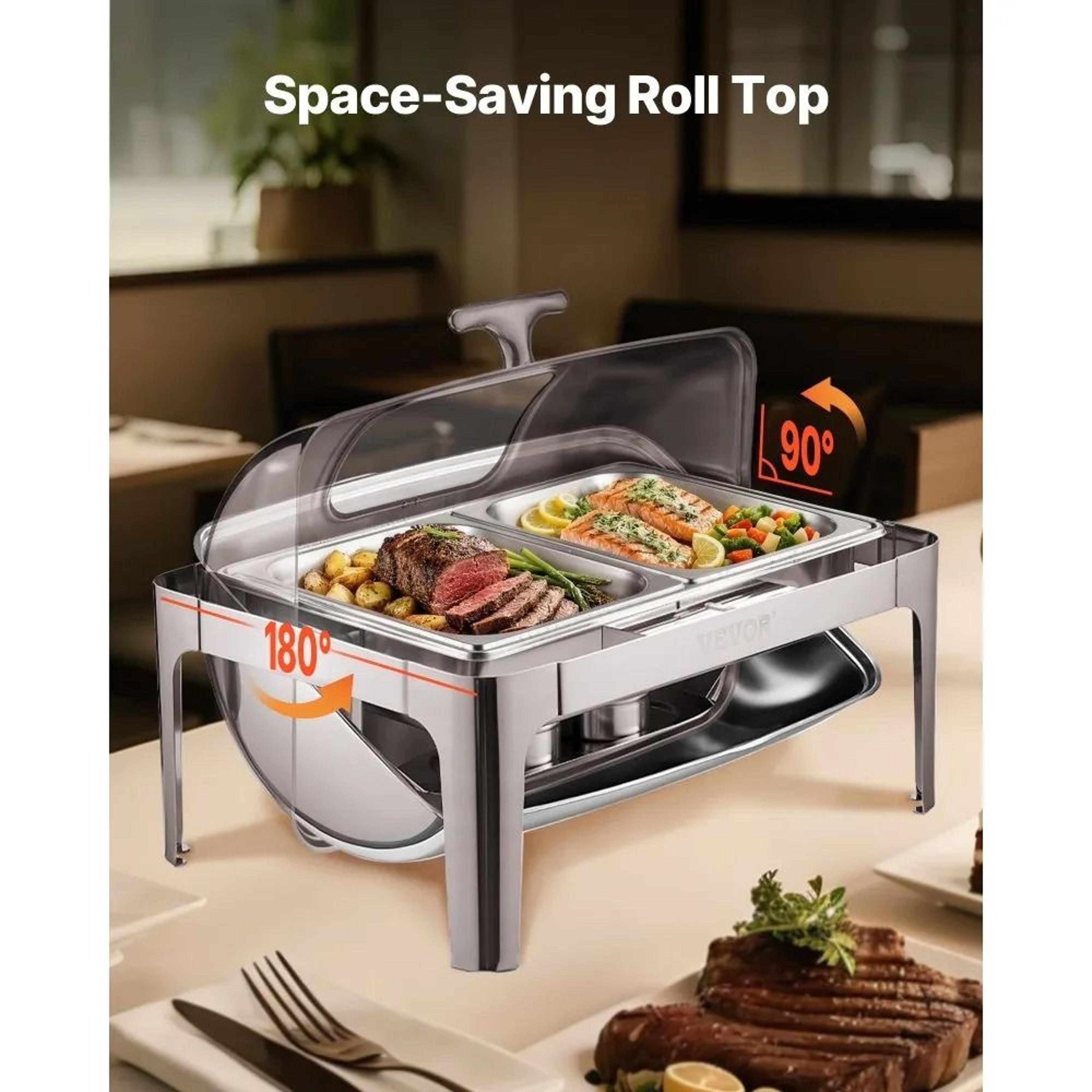 Stainless Steel Roll Top Chafing Dish Buffet Warmer With 2 HalfSize Food Pans 2