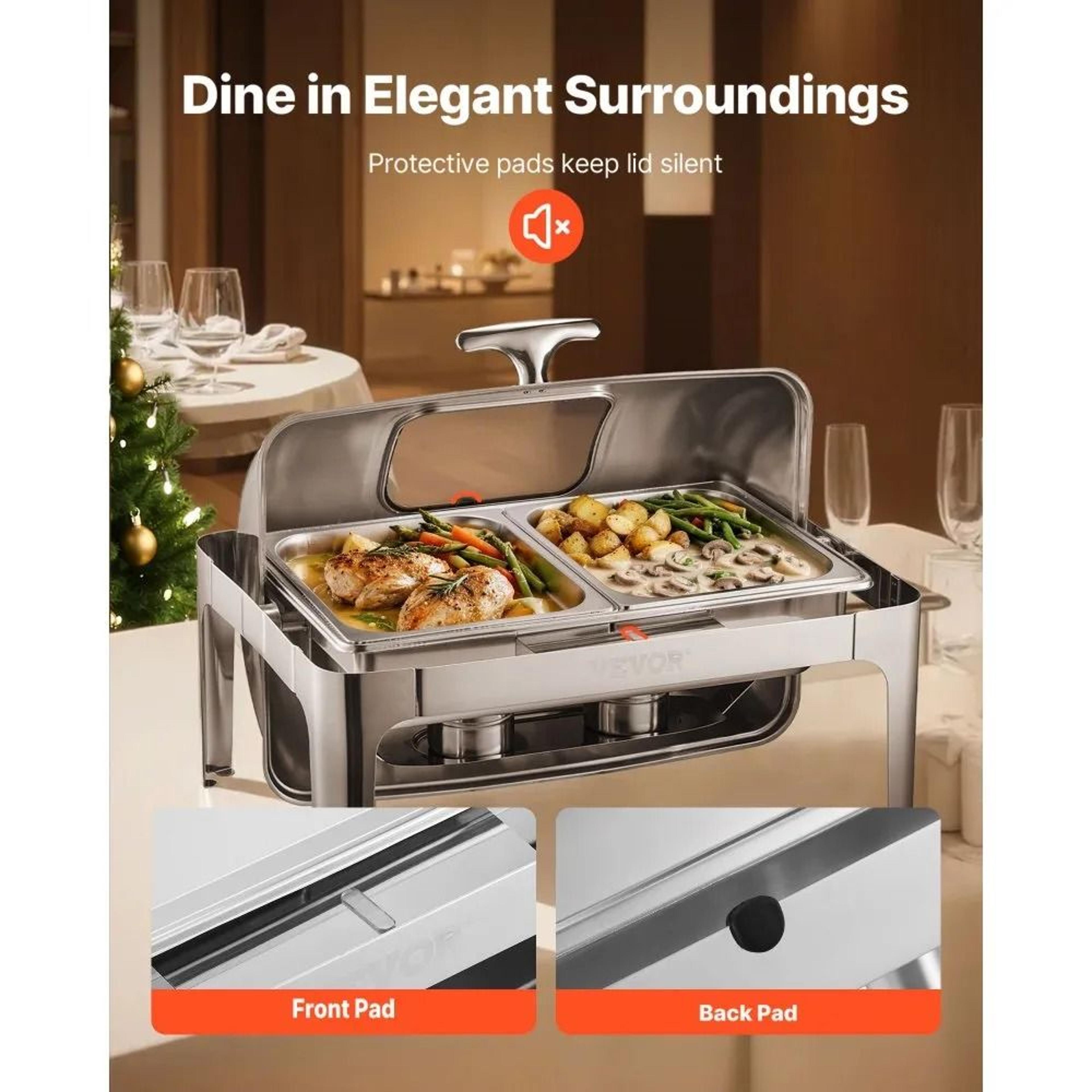 Stainless Steel Roll Top Chafing Dish Buffet Warmer With 2 HalfSize Food Pans 1