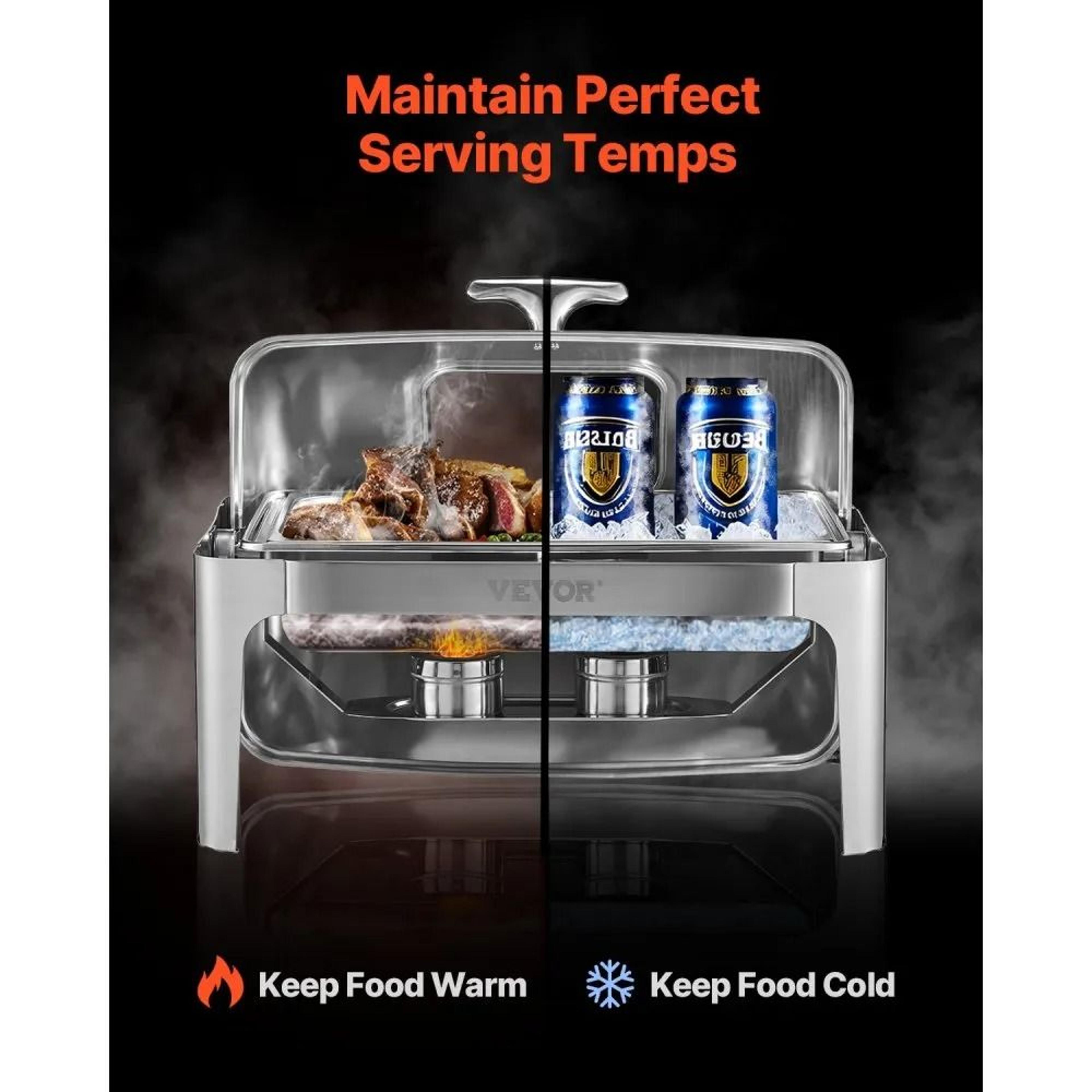 Stainless Steel Roll Top Chafing Dish Buffet Warmer With 2 HalfSize Food Pans 3