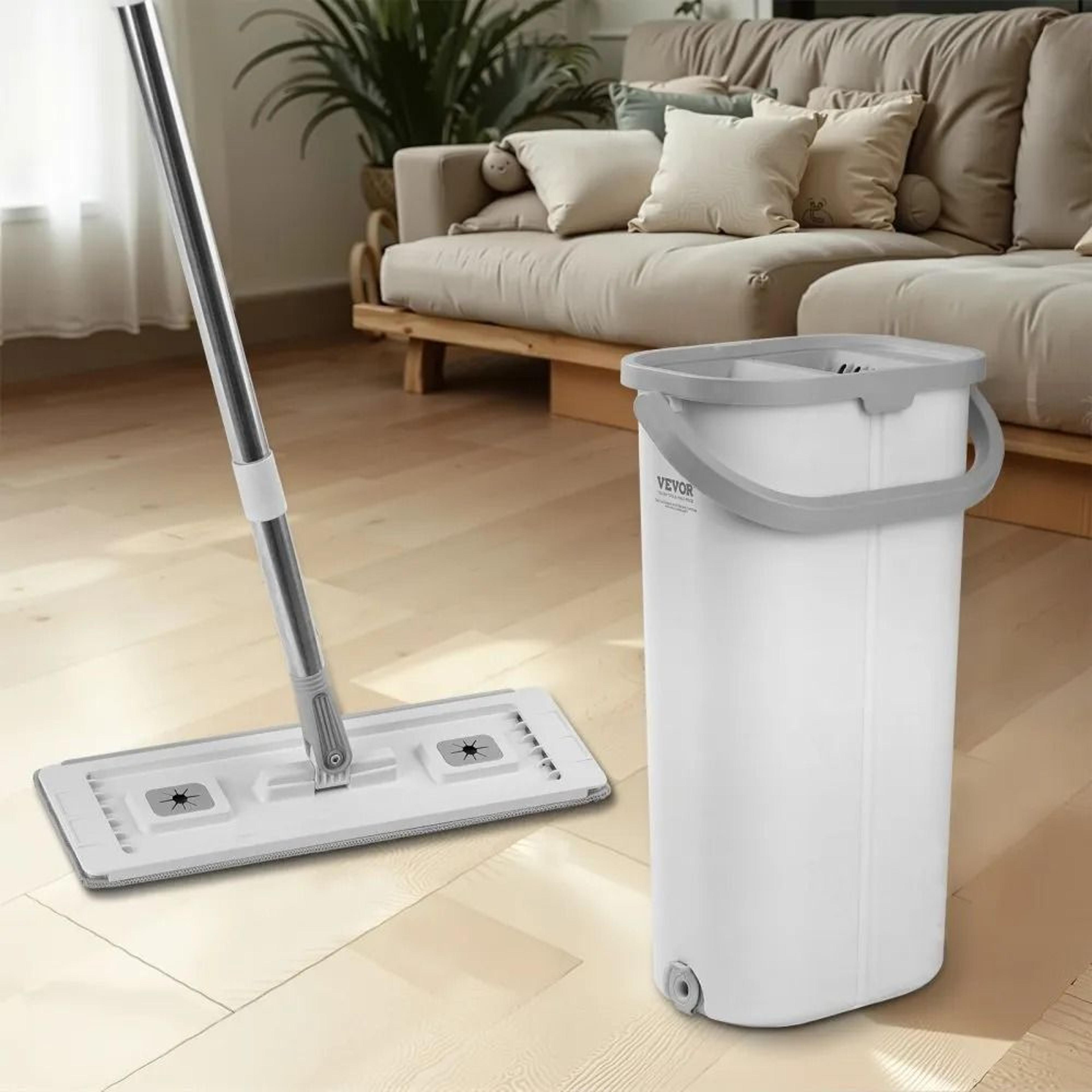 Flat Mop And Bucket With Wringer Set And 3 Washable Microfiber Pads 5