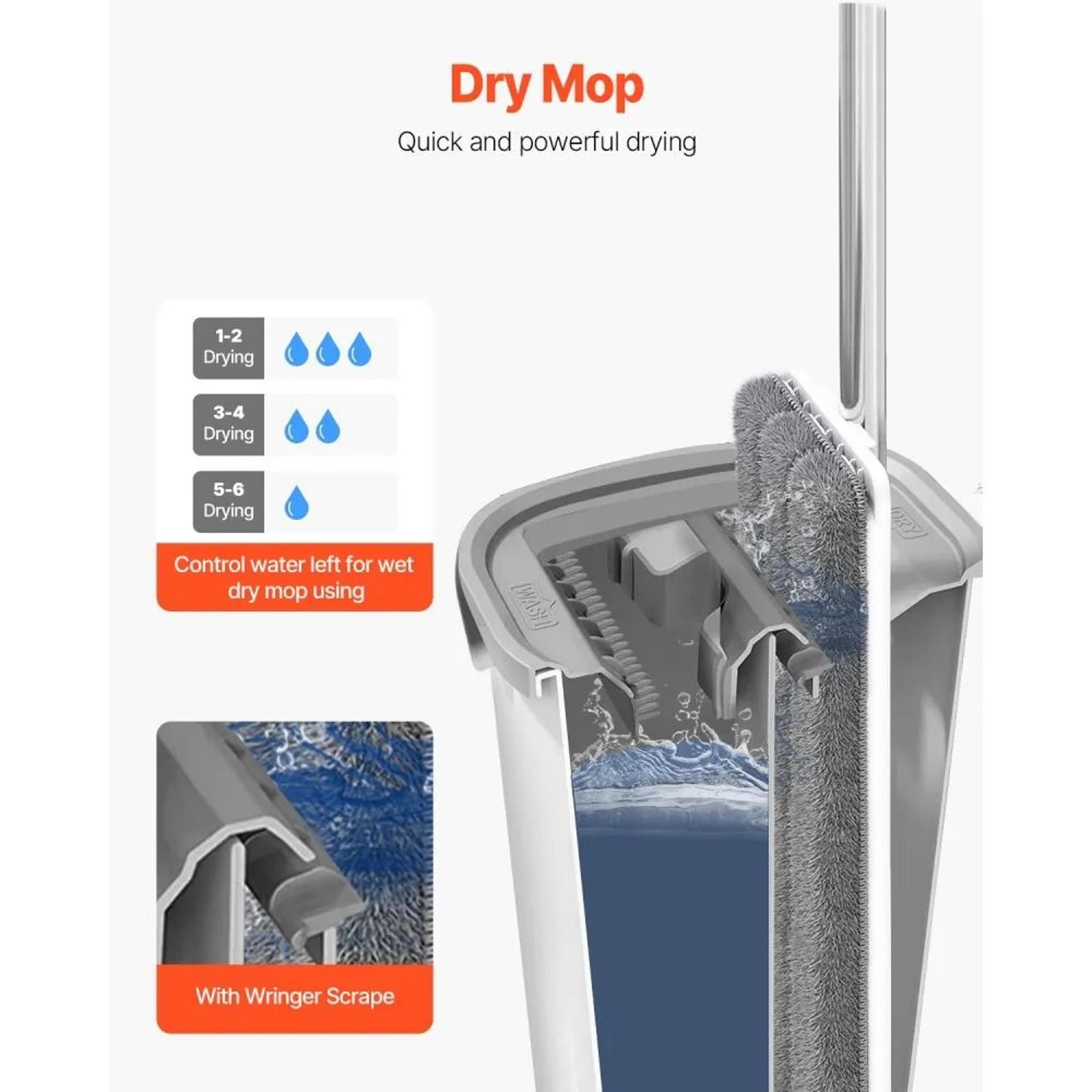 Flat Mop And Bucket With Wringer Set And 3 Washable Microfiber Pads 3