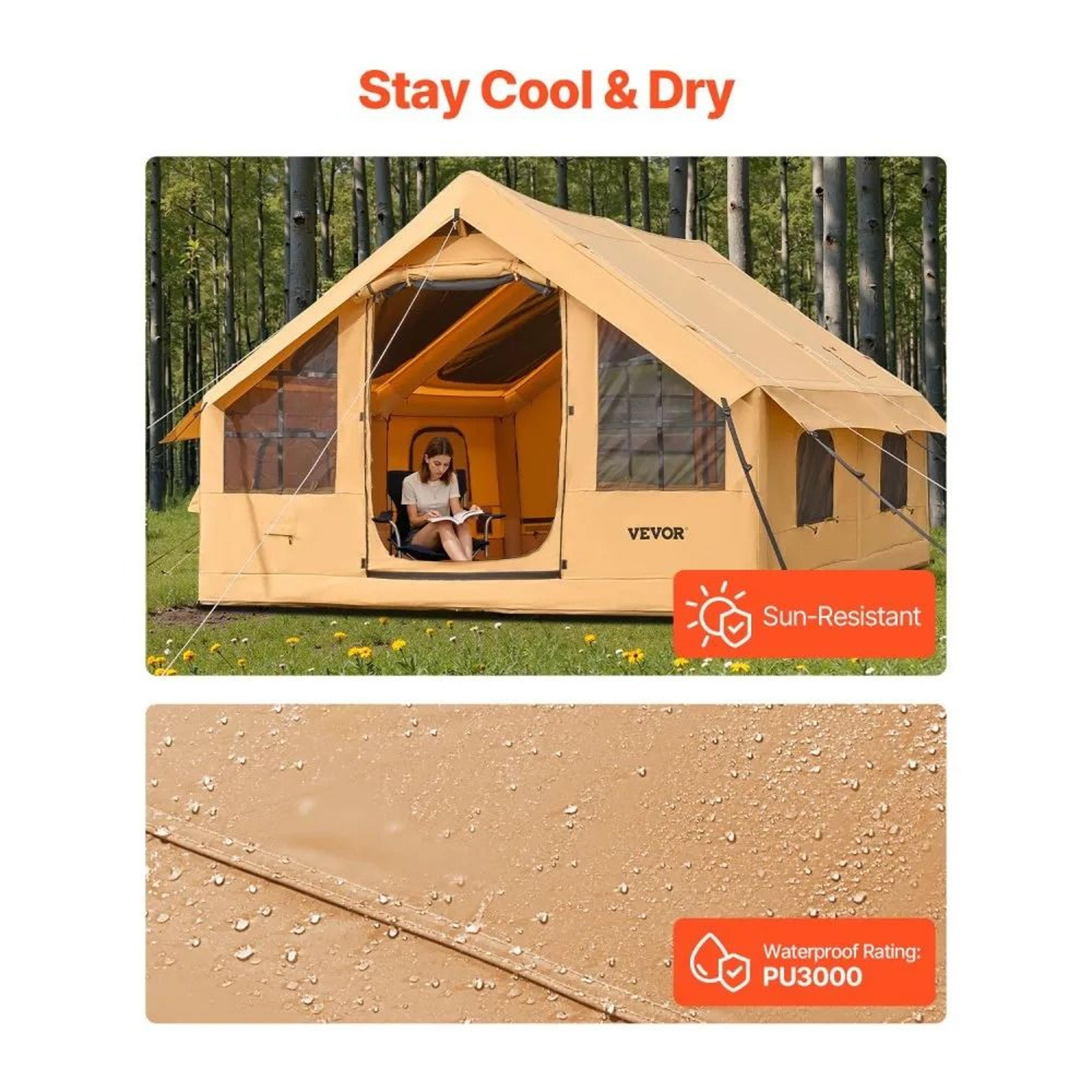 Inflatable Camping Tent For 58 People With Skylights Canopy And Stove Jack 1