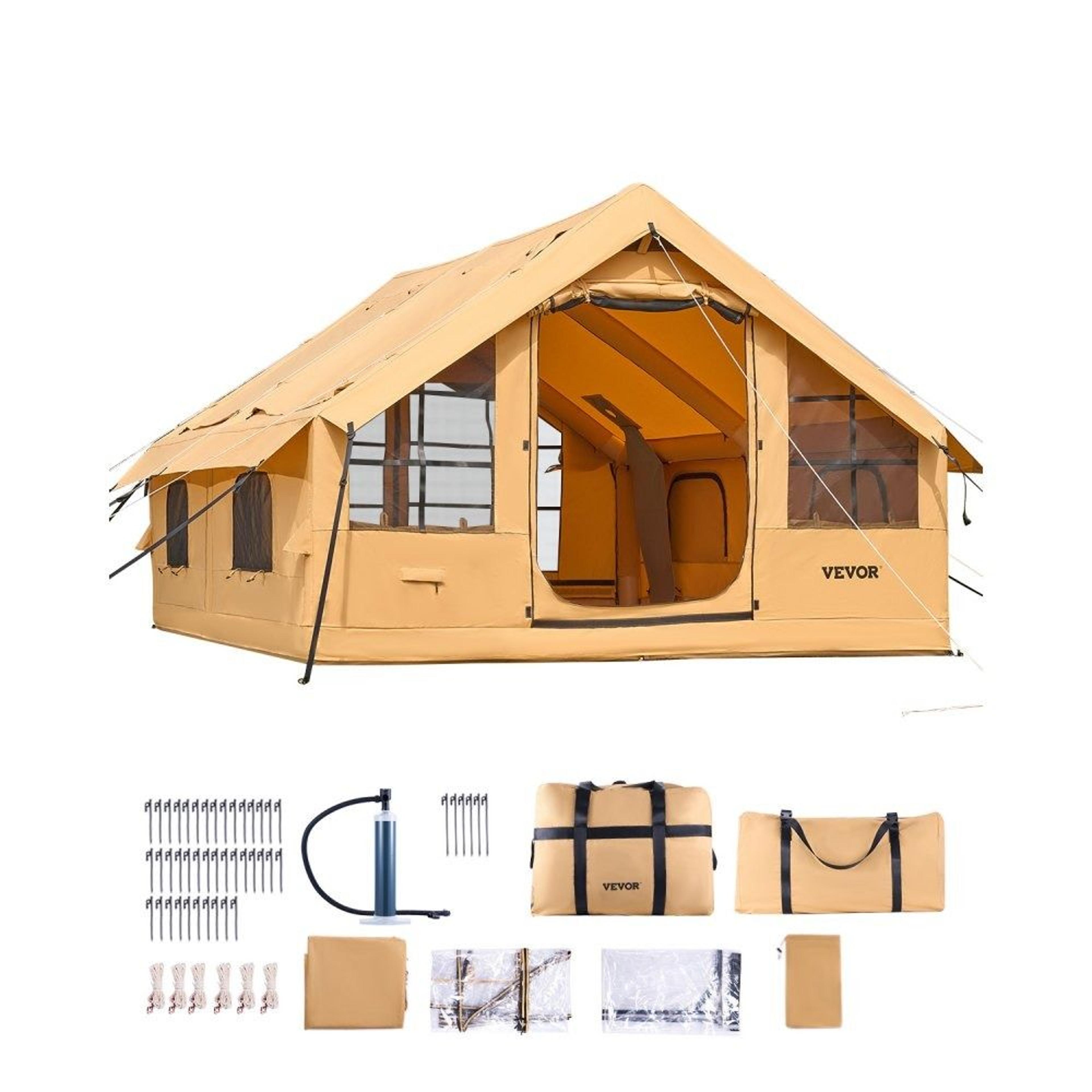 inflatable camping tent for 5-8 people with skylights canopy and stove jack