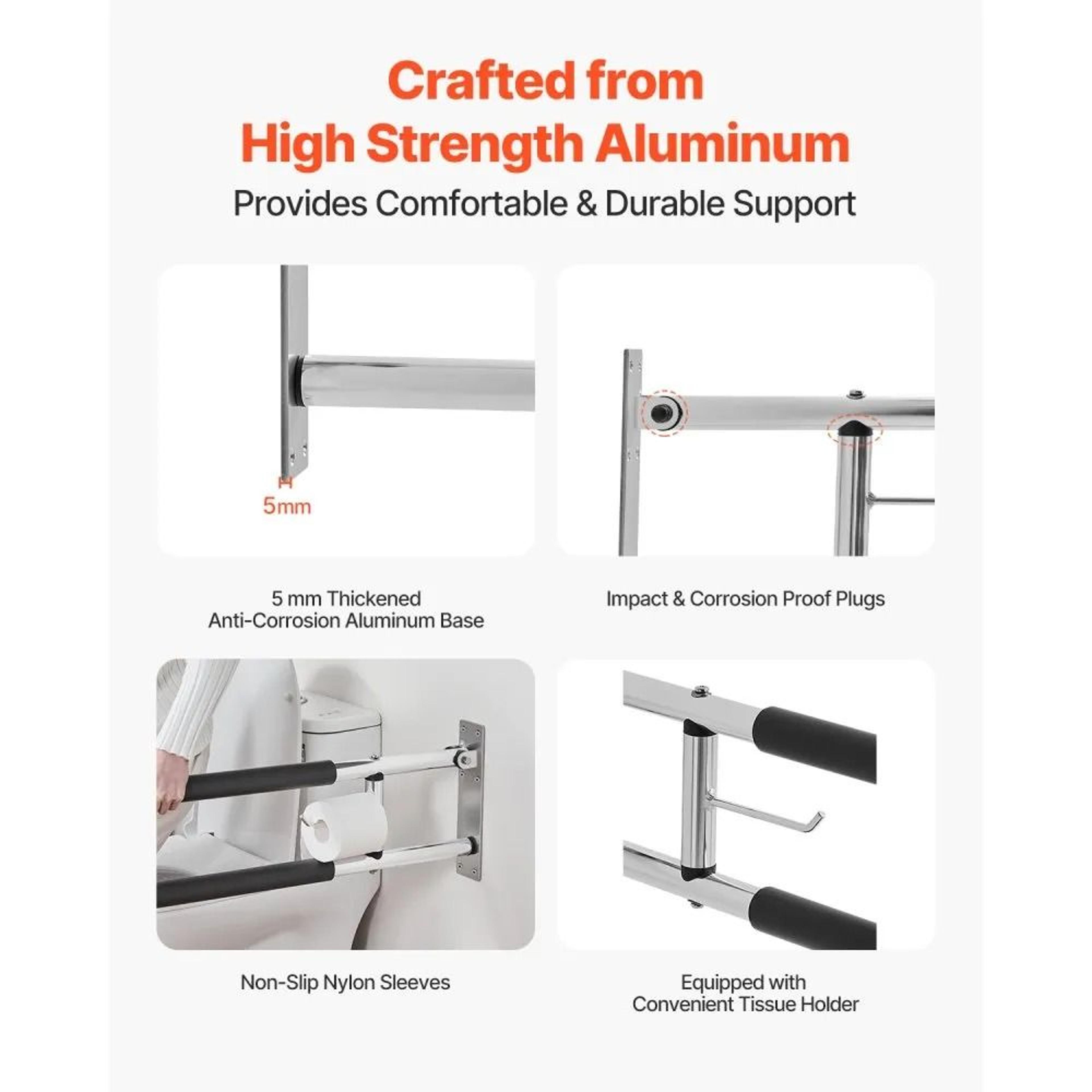 30Inch Foldable Toilet Safety Grab Bar With NonSlip Handles And 300 Lb Capacity 5