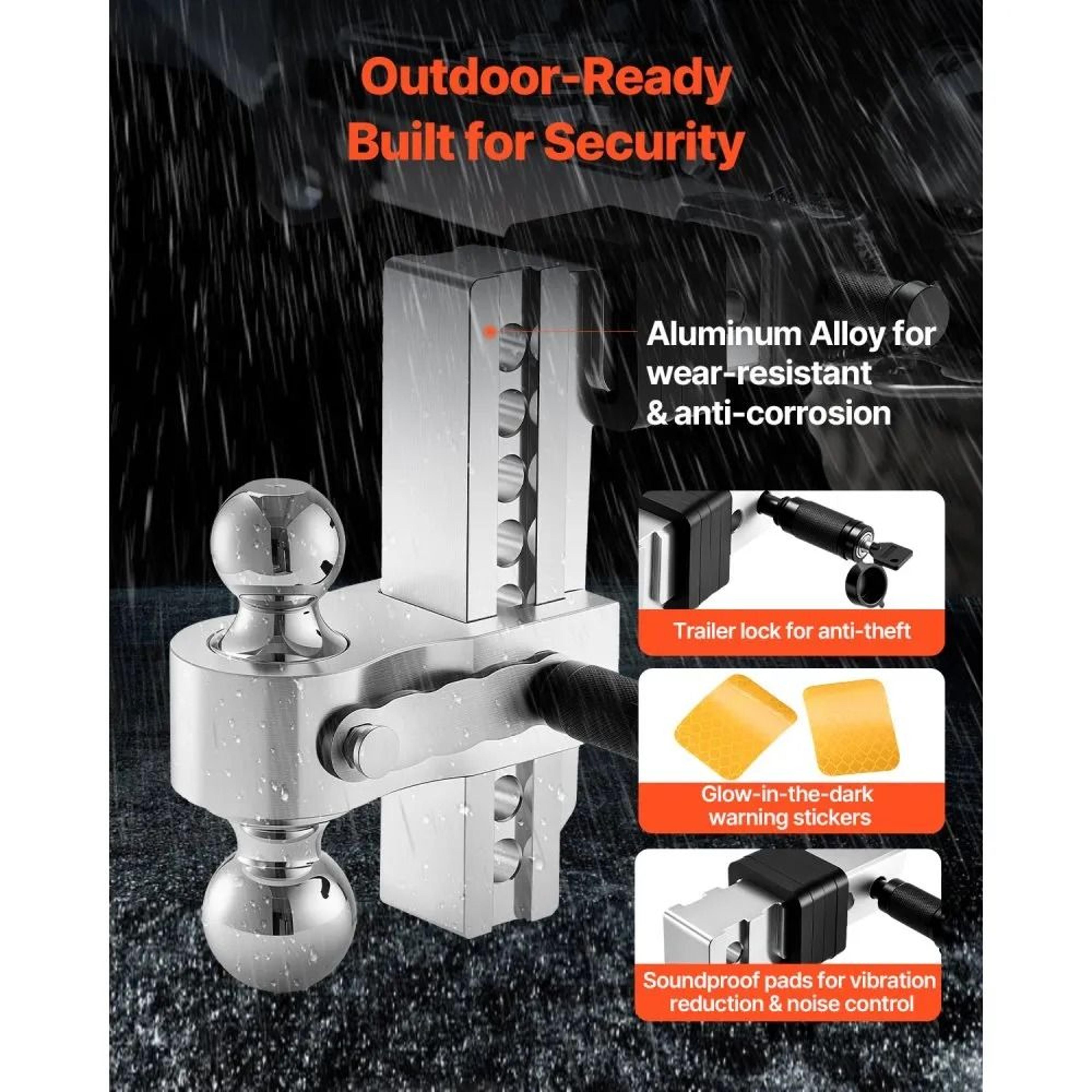 Adjustable Trailer Hitch With 8Inch Drop And TriBall Mount For 2Inch Receiver 1