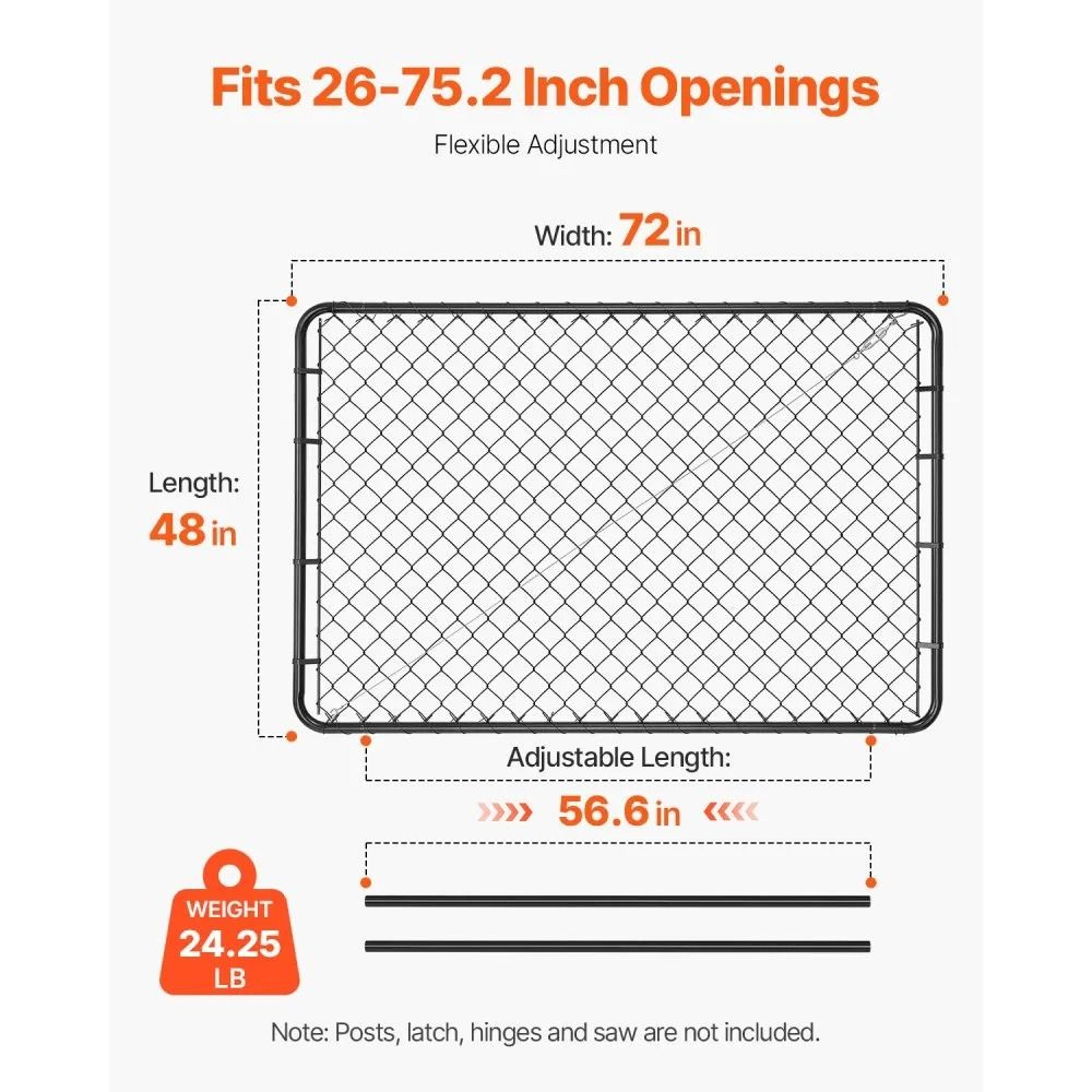 Adjustable Chain Link Fence Gate 72 X 48 Inch Galvanized Steel With Plastic Coating 2
