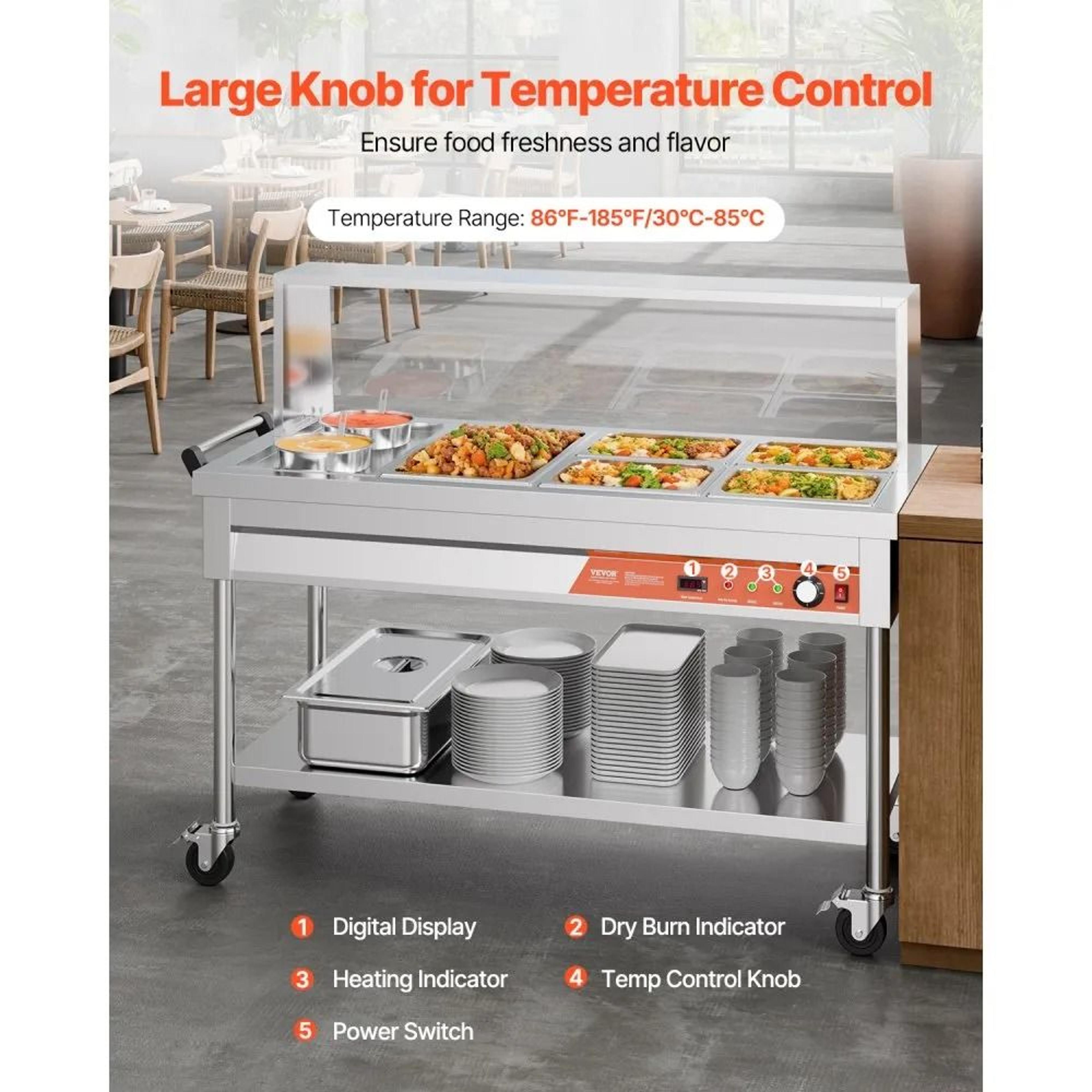 Commercial Electric Food Warmer 1800W Stainless Steel Steam Table With 5 Pans And 2 Pots 1