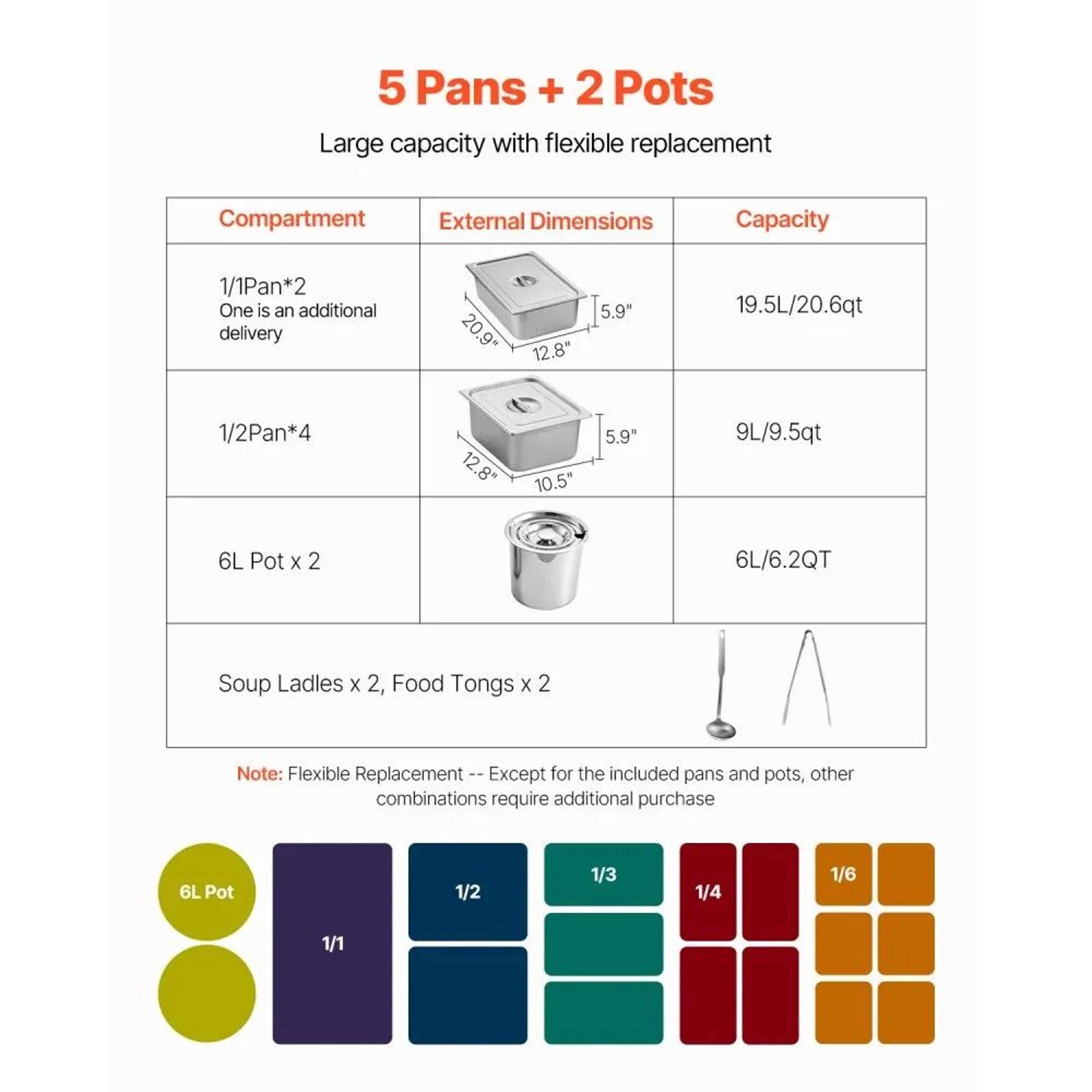 Commercial Electric Food Warmer 1800W Stainless Steel Steam Table With 5 Pans And 2 Pots 4