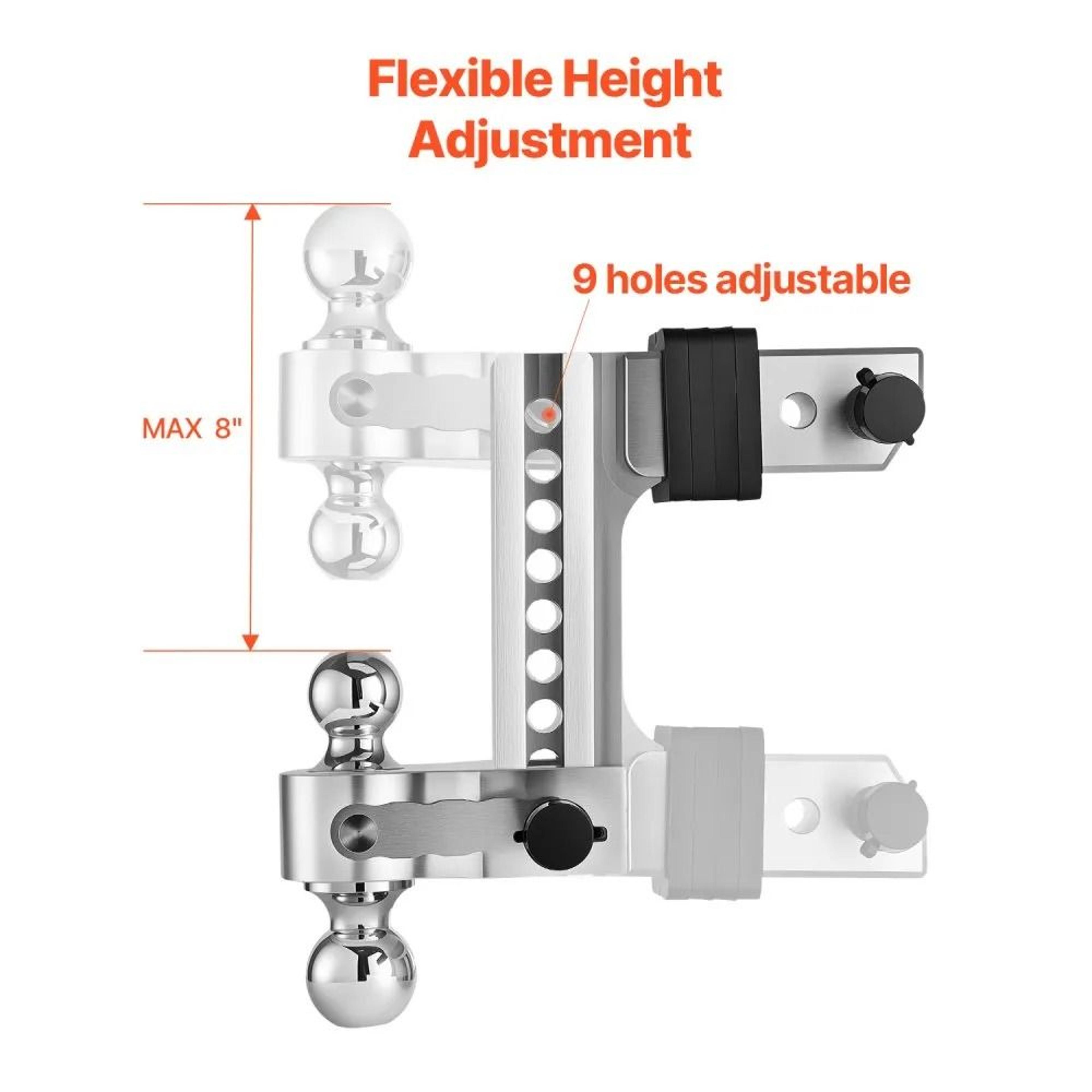 Adjustable Trailer Hitch With 8Inch Drop And TriBall Mount For 25Inch Receiver 2