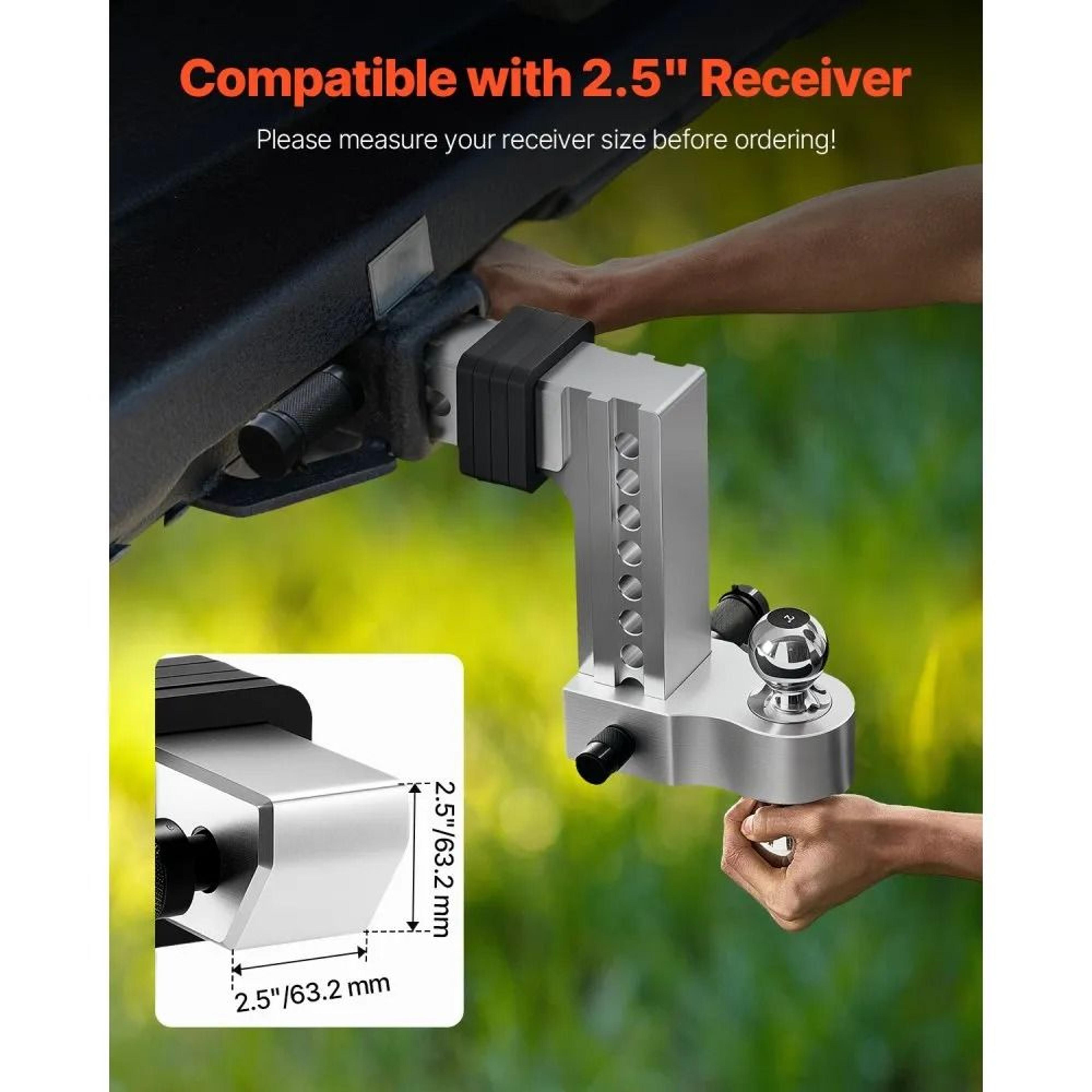 Adjustable Trailer Hitch With 8Inch Drop And TriBall Mount For 25Inch Receiver 3