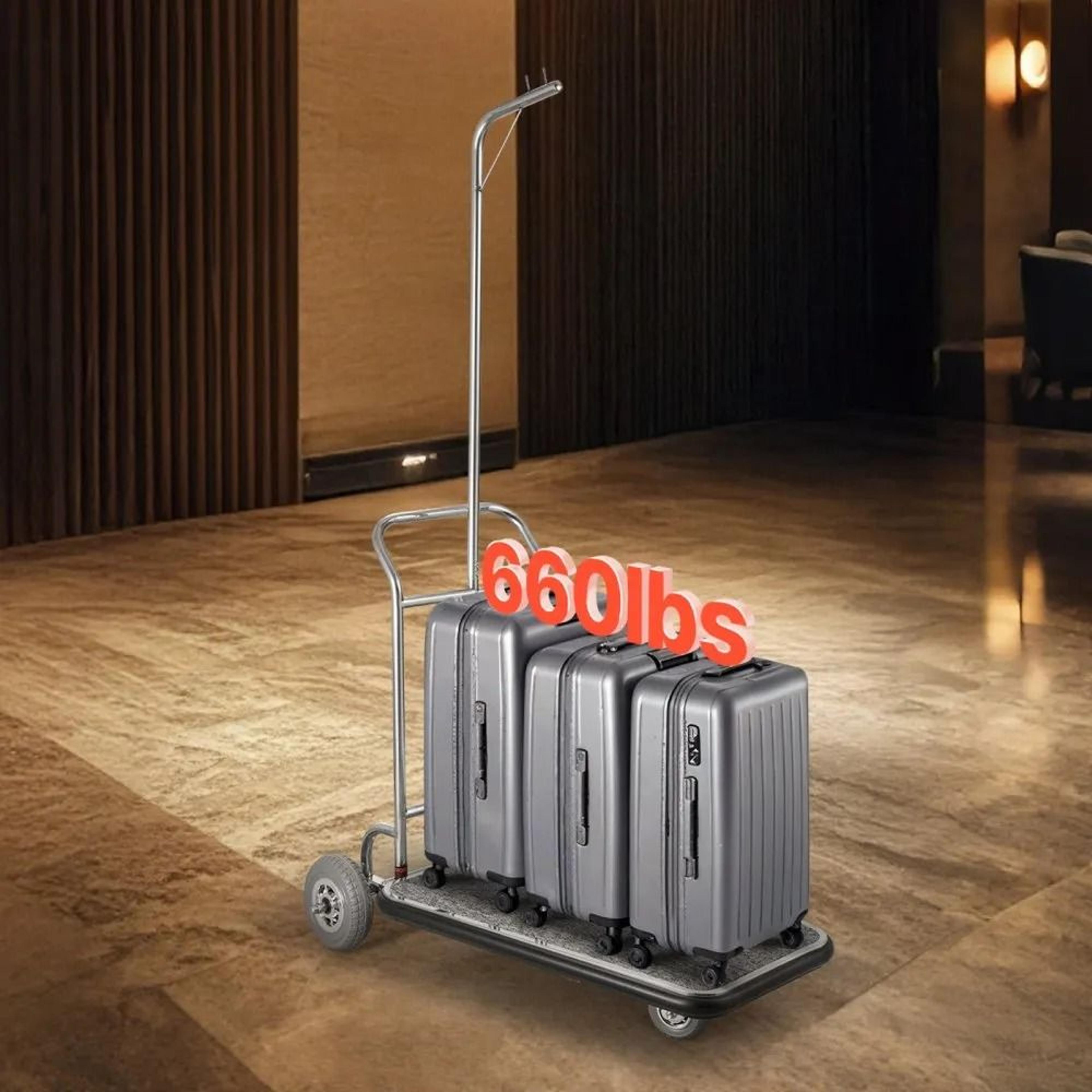 Heavy Duty Hotel Luggage Cart With 3 Rubber Wheels And Stainless Steel Frame 6