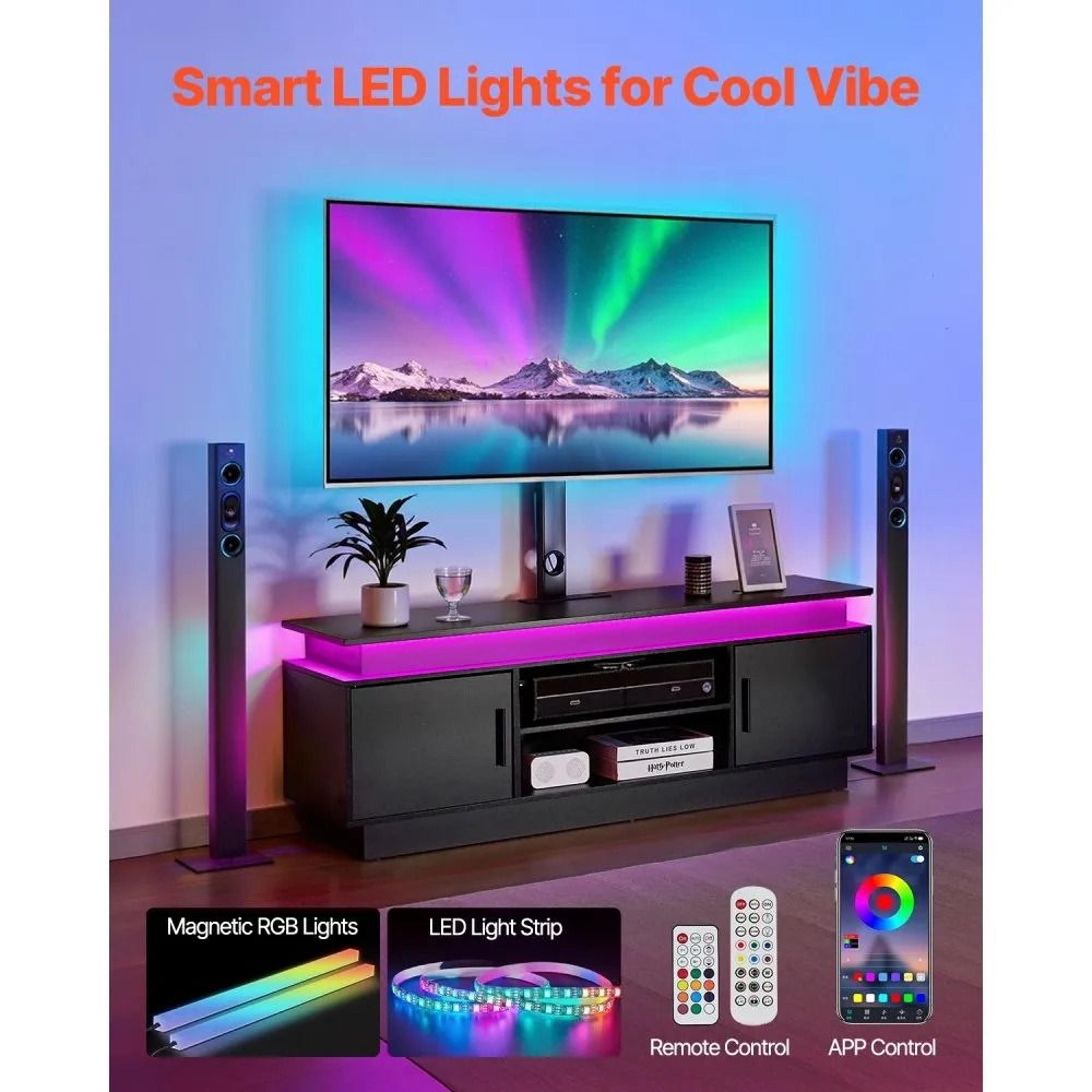 60Inch TV Stand With Mount For 3275 Inch TVs With LED Lights And Power Outlets 1