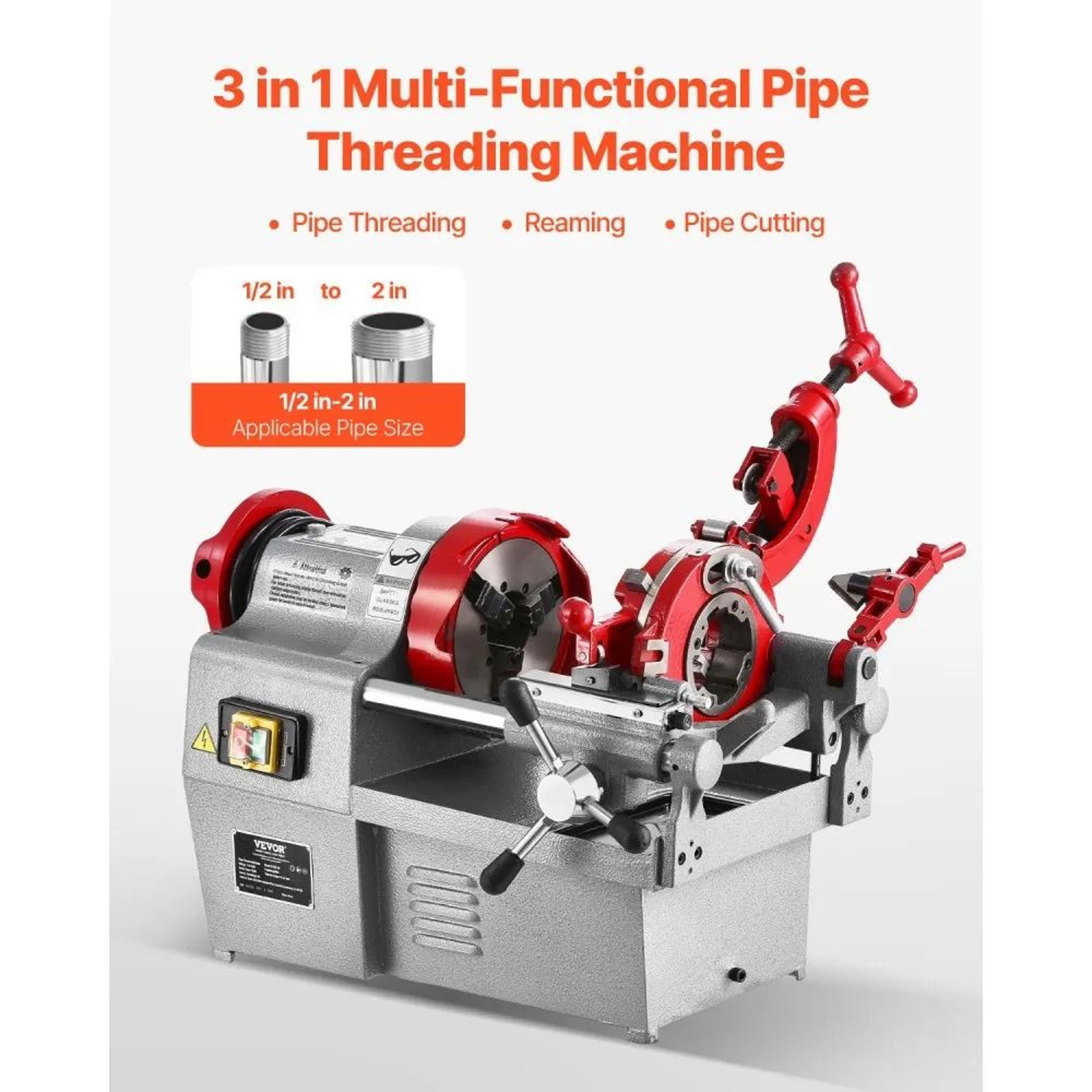 Electric Pipe Threader Machine 750W 28 RPM With Foot Pedal For 12 To 2 Inch Pipes 3