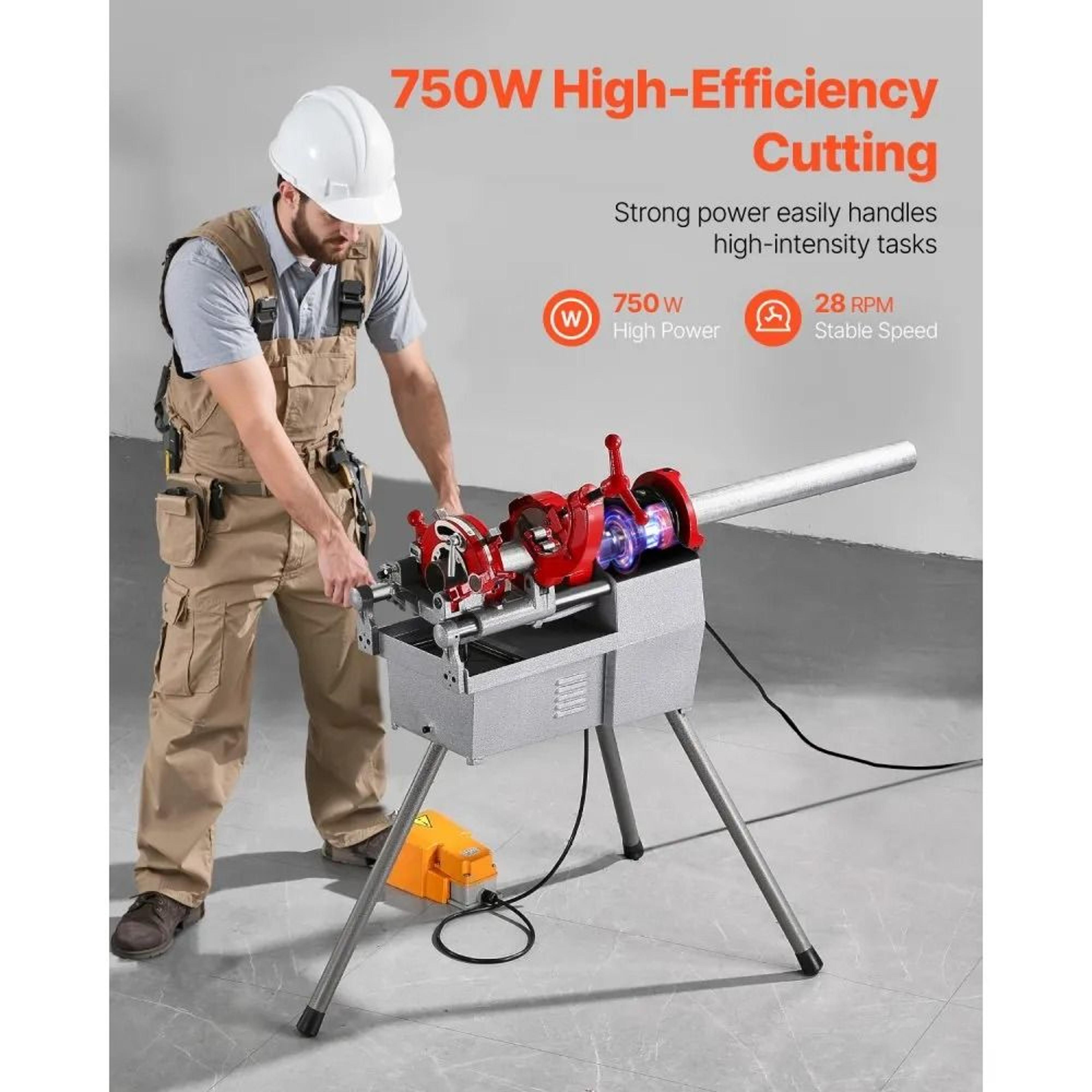 Electric Pipe Threader Machine 750W 28 RPM With Foot Pedal For 12 To 2 Inch Pipes 2