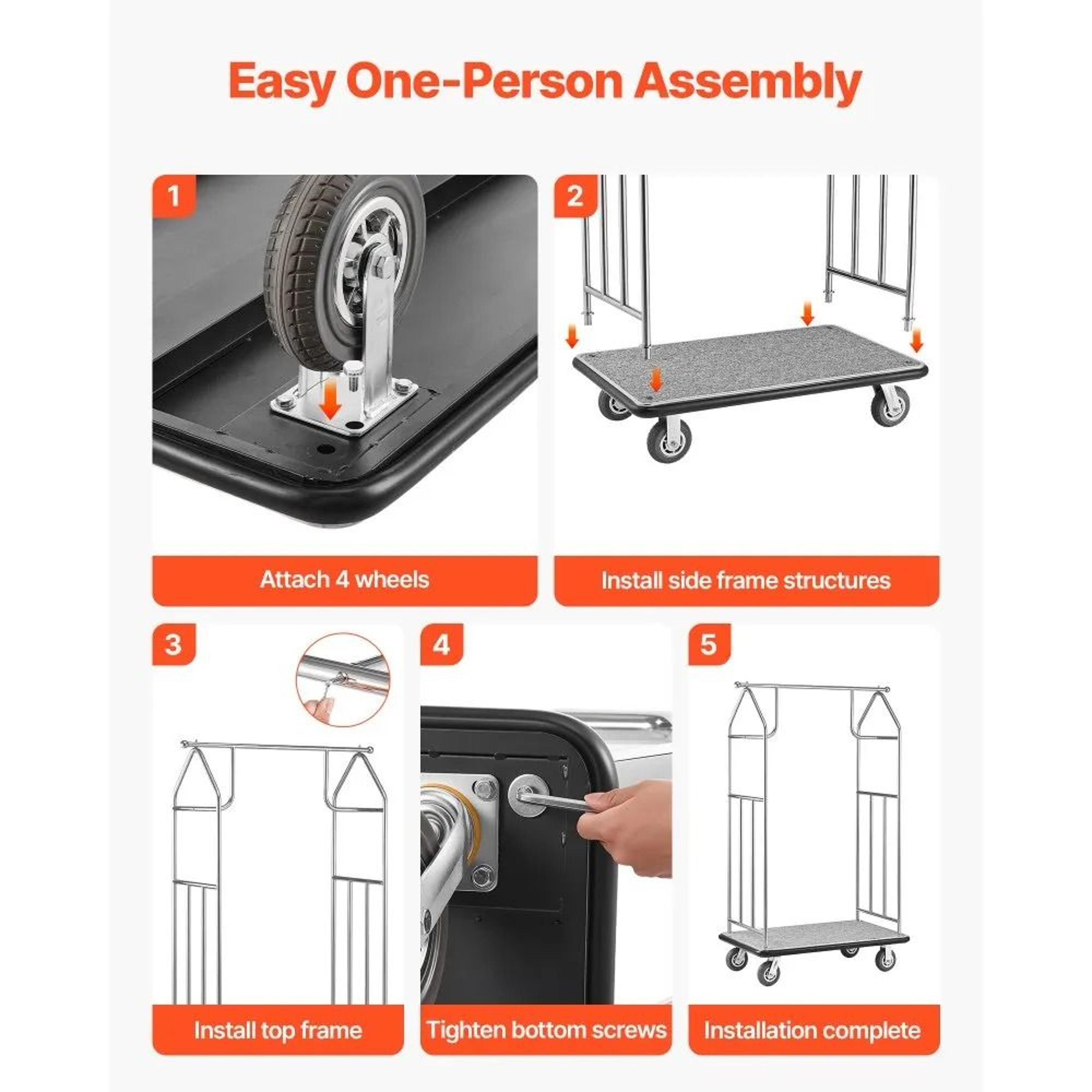 Hotel Luggage Cart With 800 Lb Capacity And Stainless Steel Frame 6