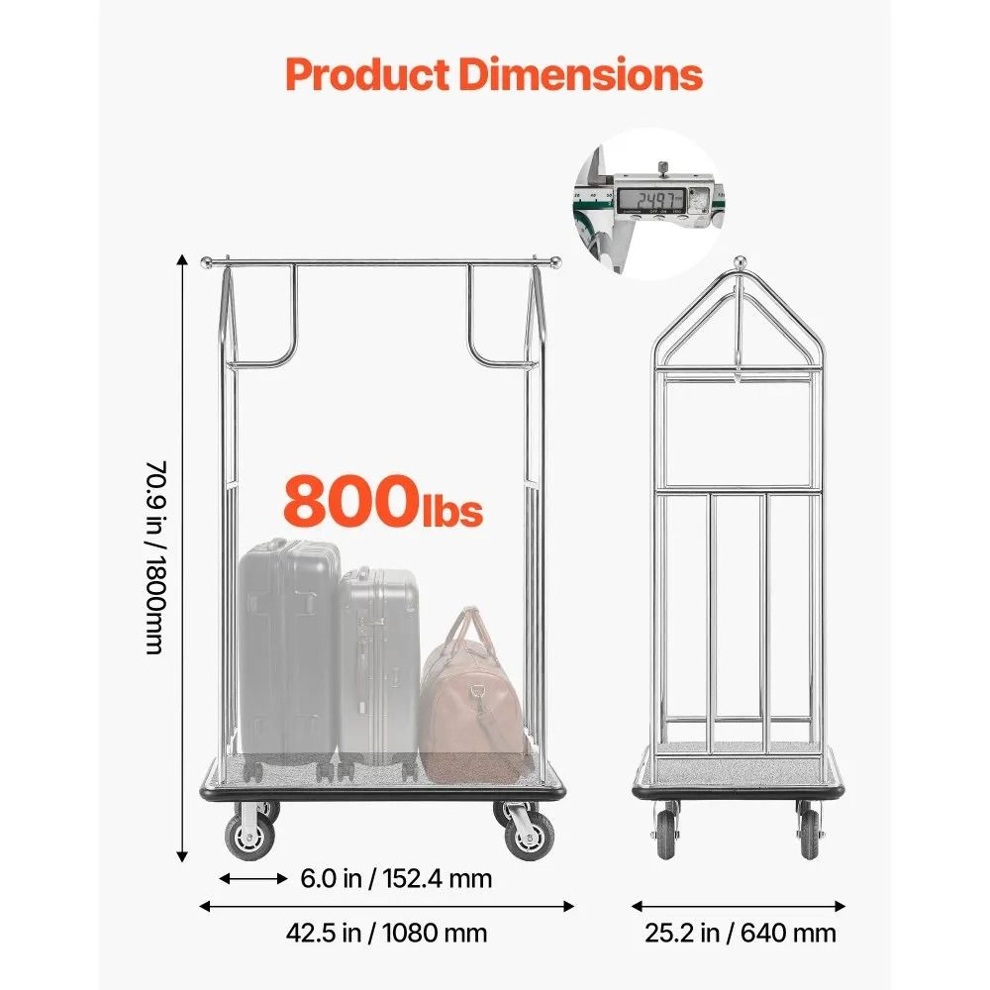 Hotel Luggage Cart With 800 Lb Capacity And Stainless Steel Frame 2