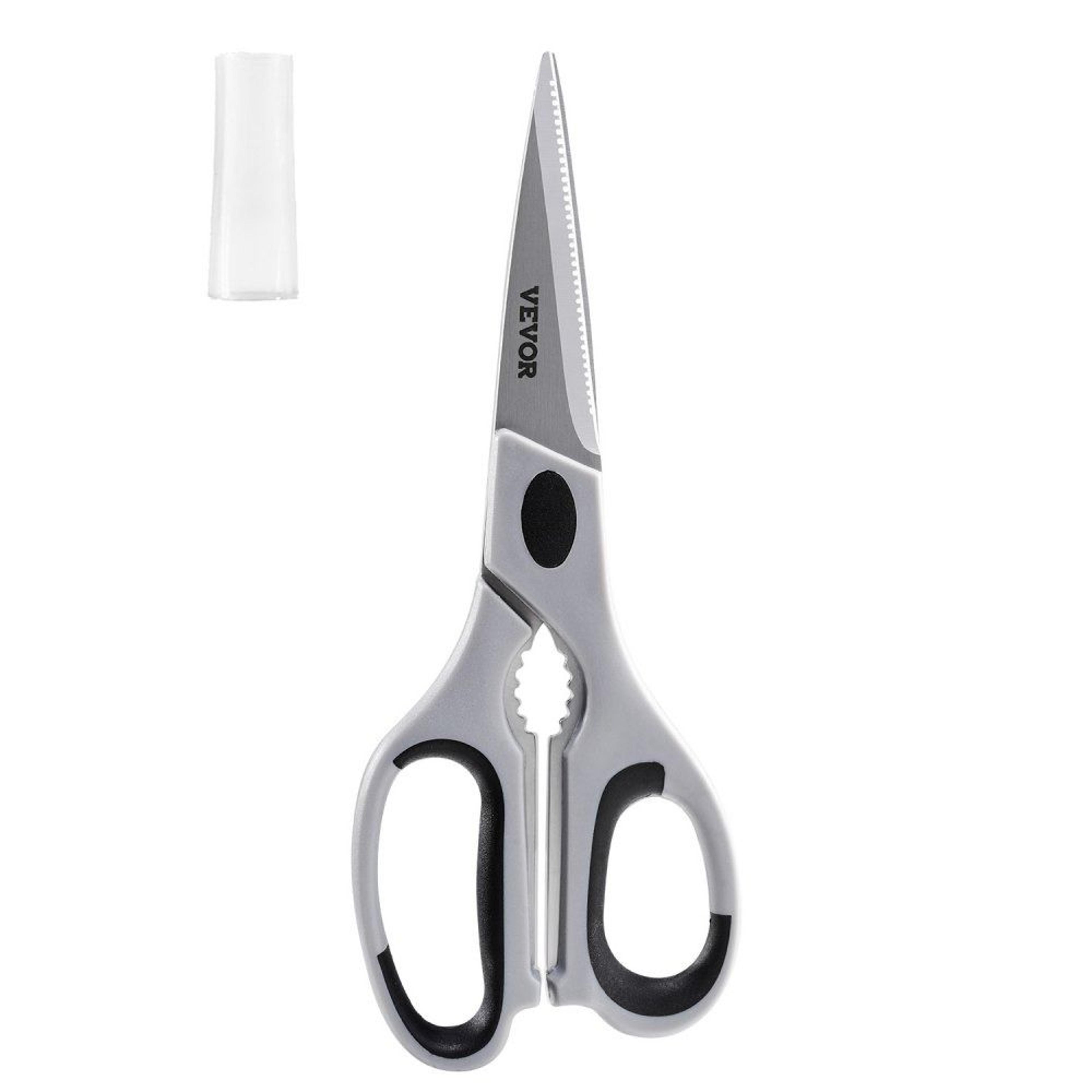 heavy duty stainless steel kitchen scissors with soft grip handles and protective sheath