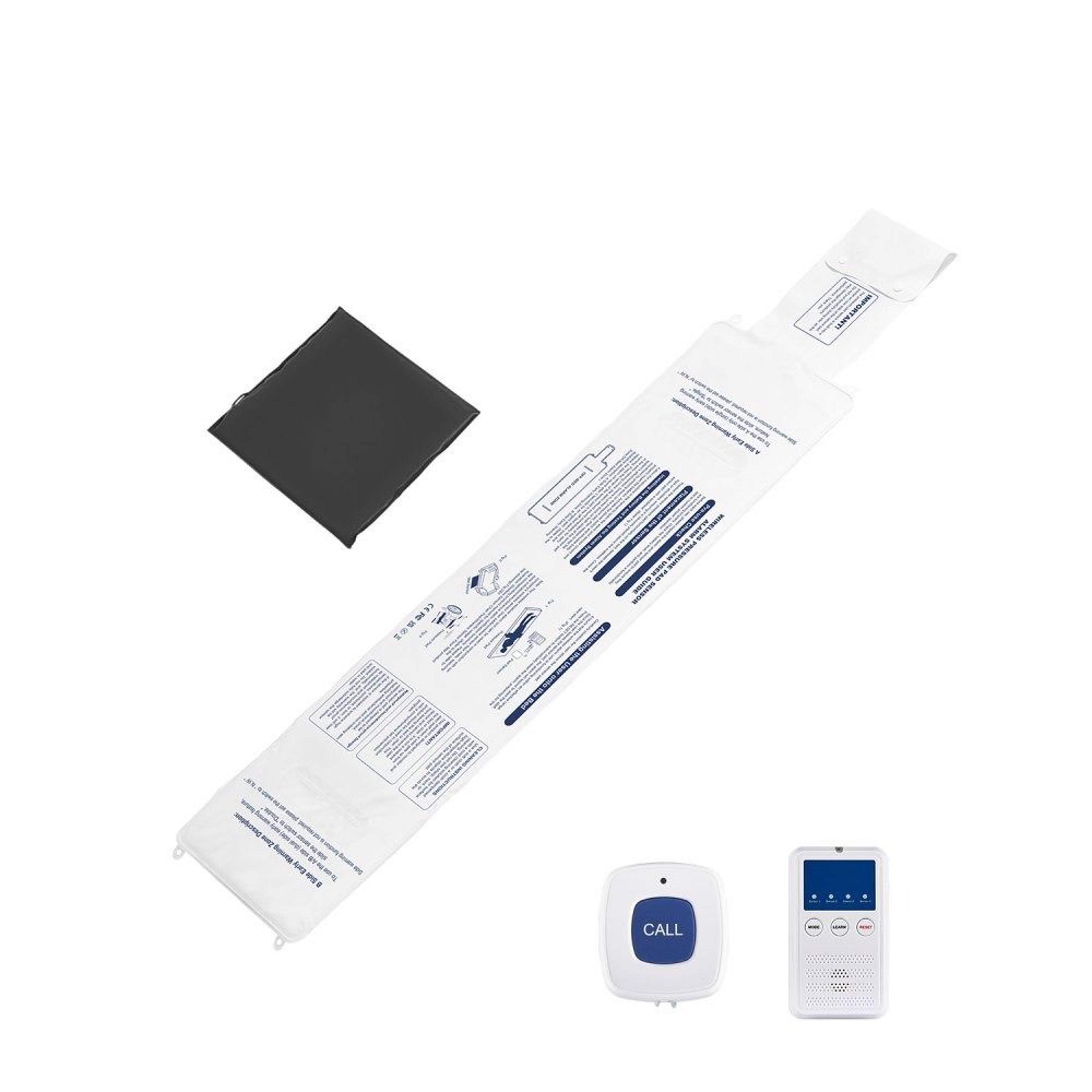 early alert bed alarm system with wireless pager and bed and chair sensor pads