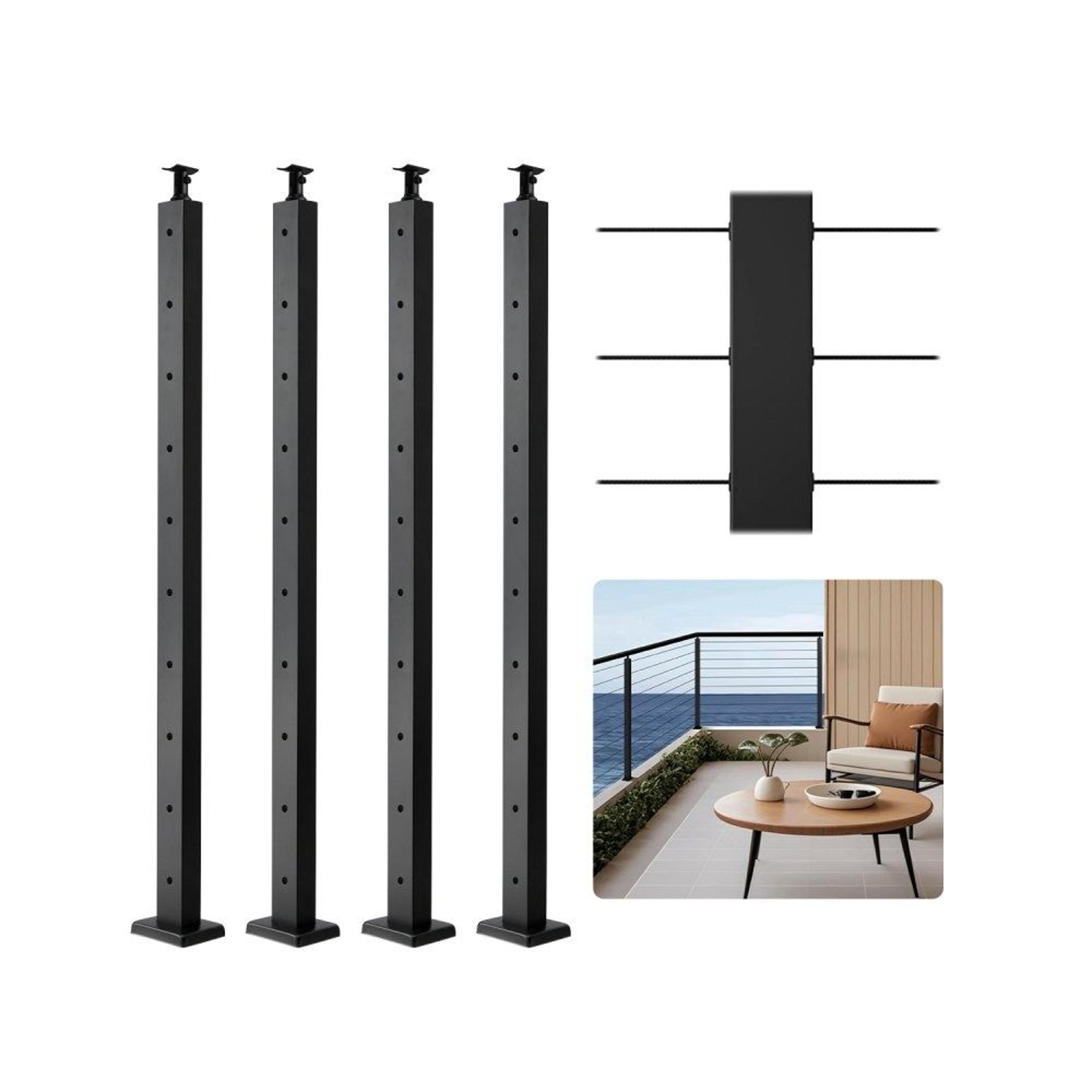4-pack cable railing posts 36-inch black stainless steel with pre-drilled holes