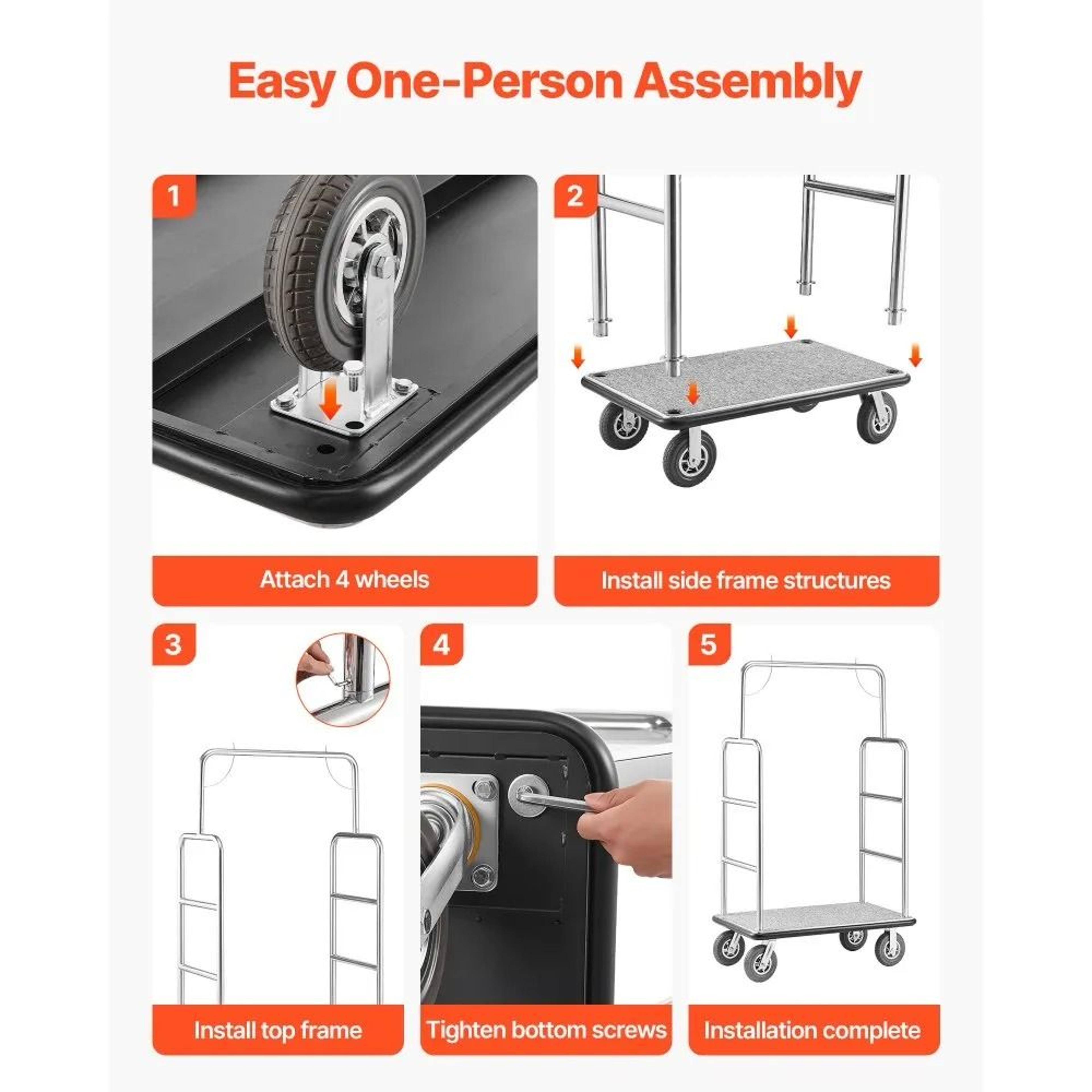 Hotel Luggage Cart With 1200 Lb Capacity And Stainless Steel Frame 6