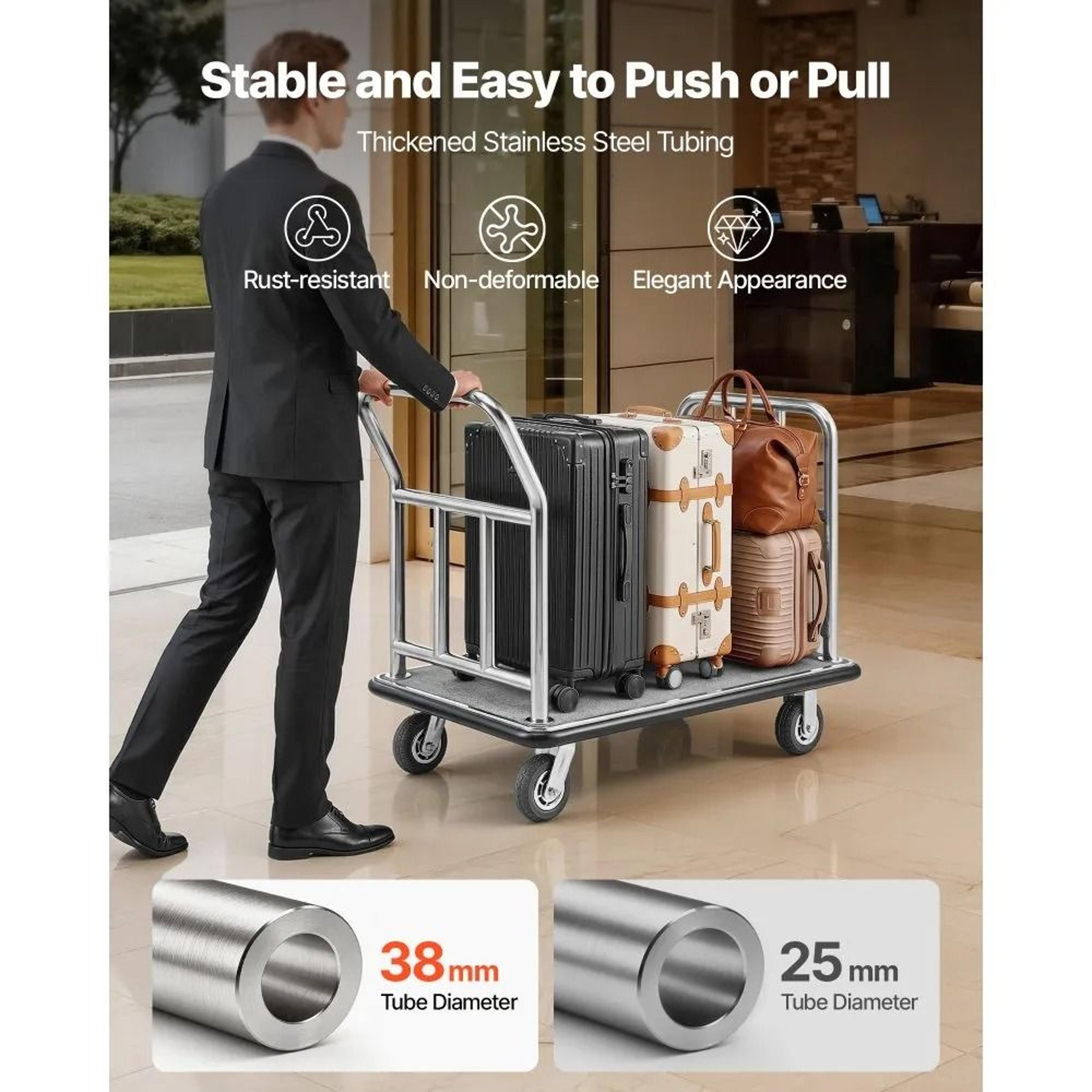Hotel Luggage Cart With 750 Lb Capacity And Stainless Steel Frame 1