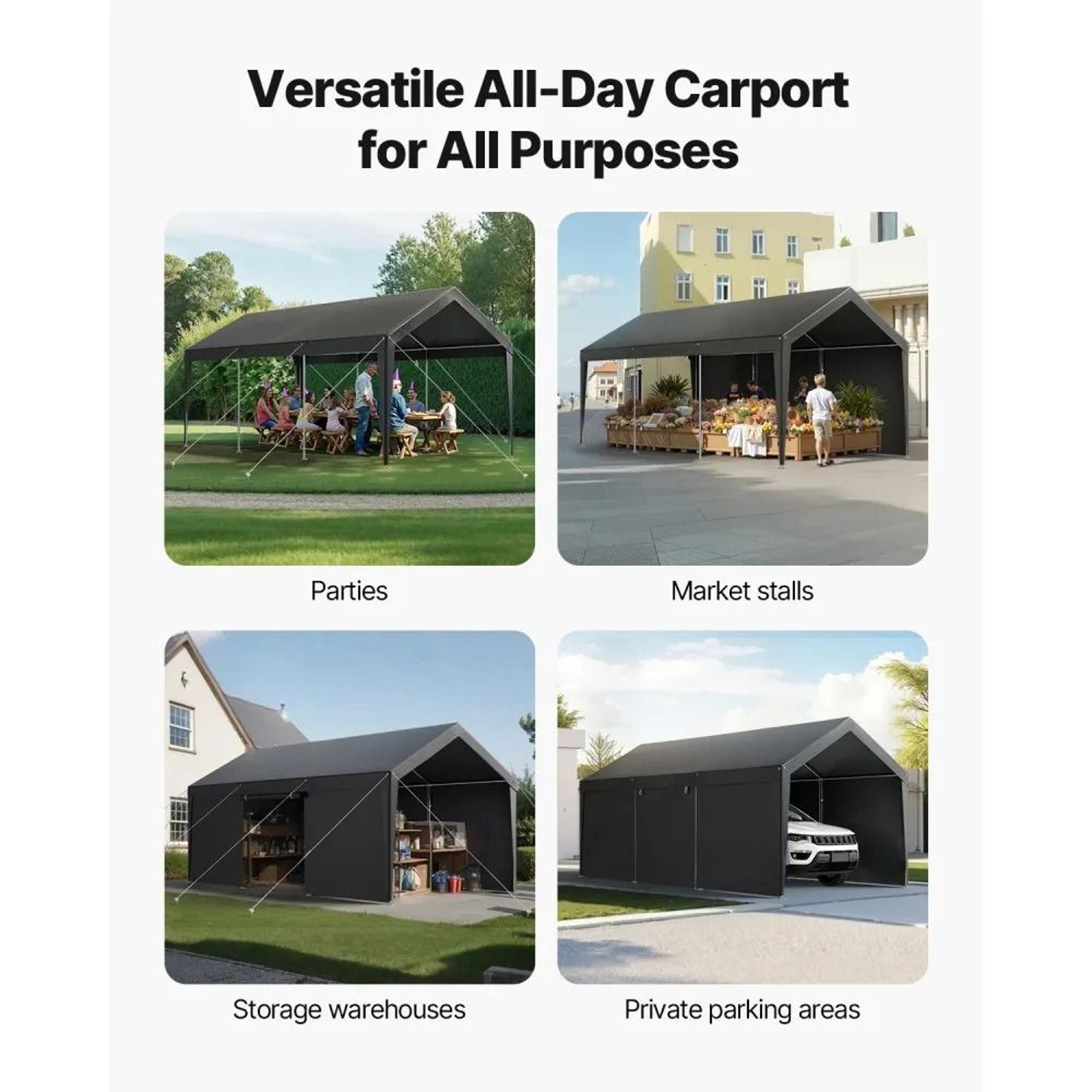 12 X 20 FT Heavy Duty Carport Canopy With Removable Sidewalls And Zipper Door 5