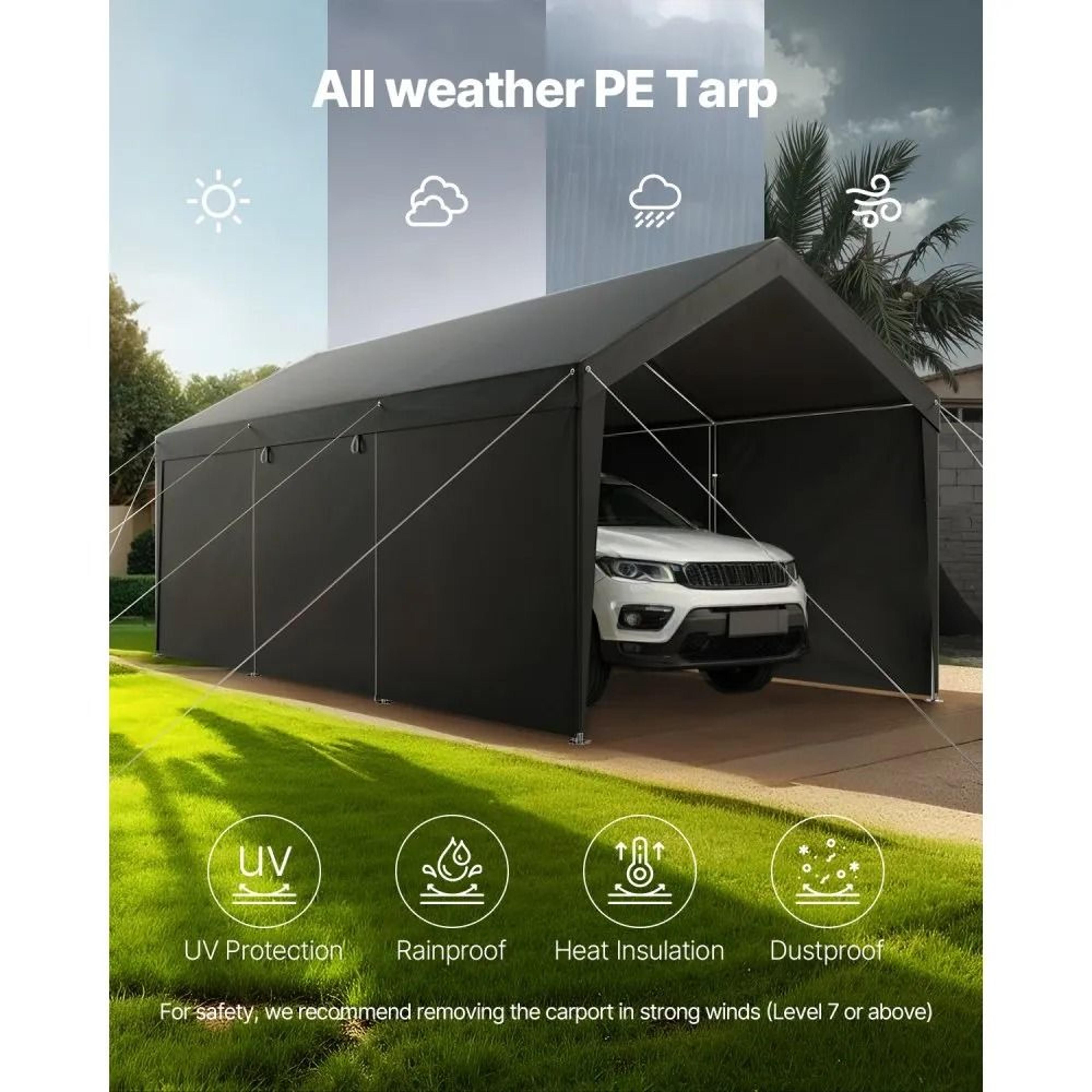 10 X 20 FT Heavy Duty Carport Canopy With Removable Sidewalls And Zipper Door 2