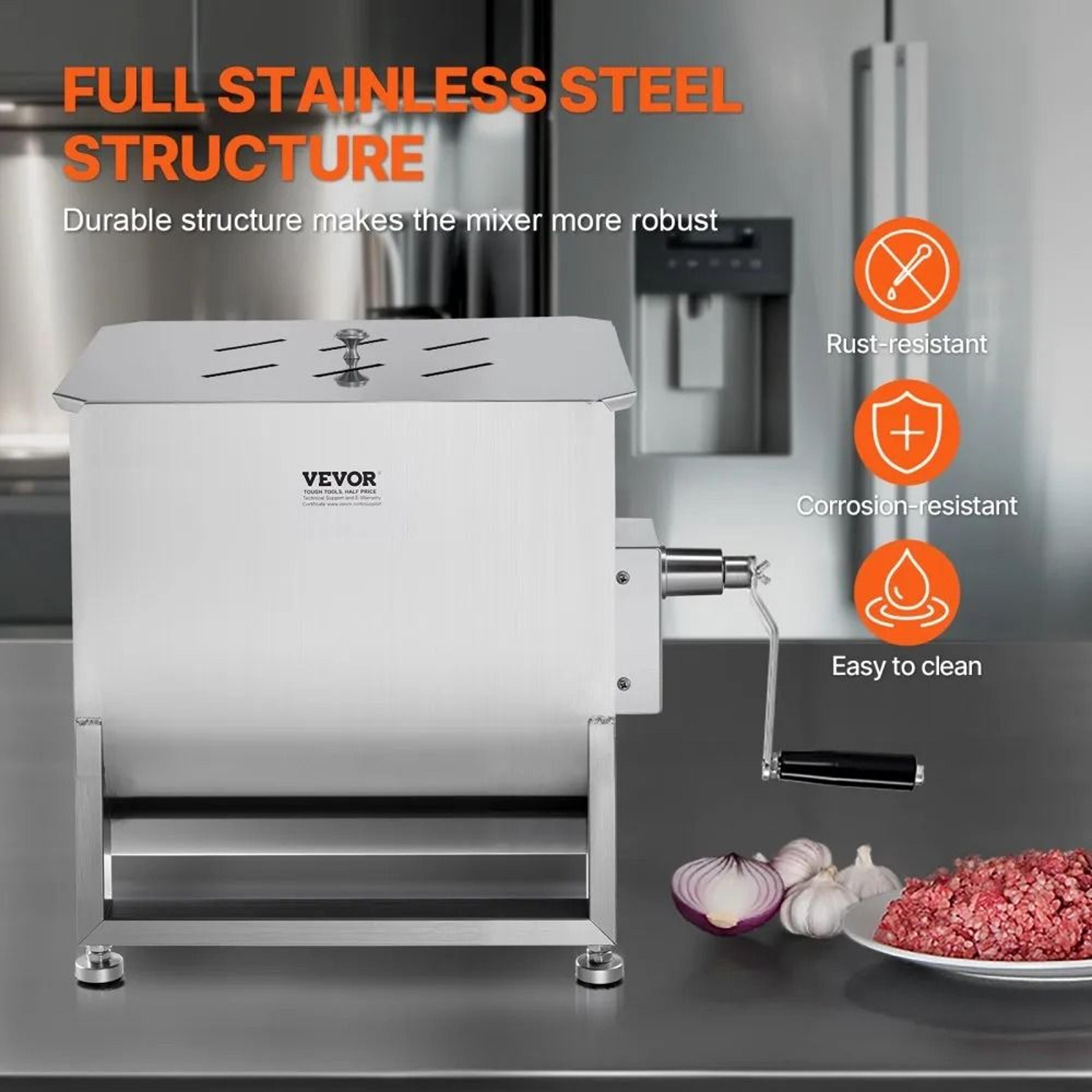 40L Stainless Steel Manual Meat Mixer With Gearbox And Adjustable Feet 4
