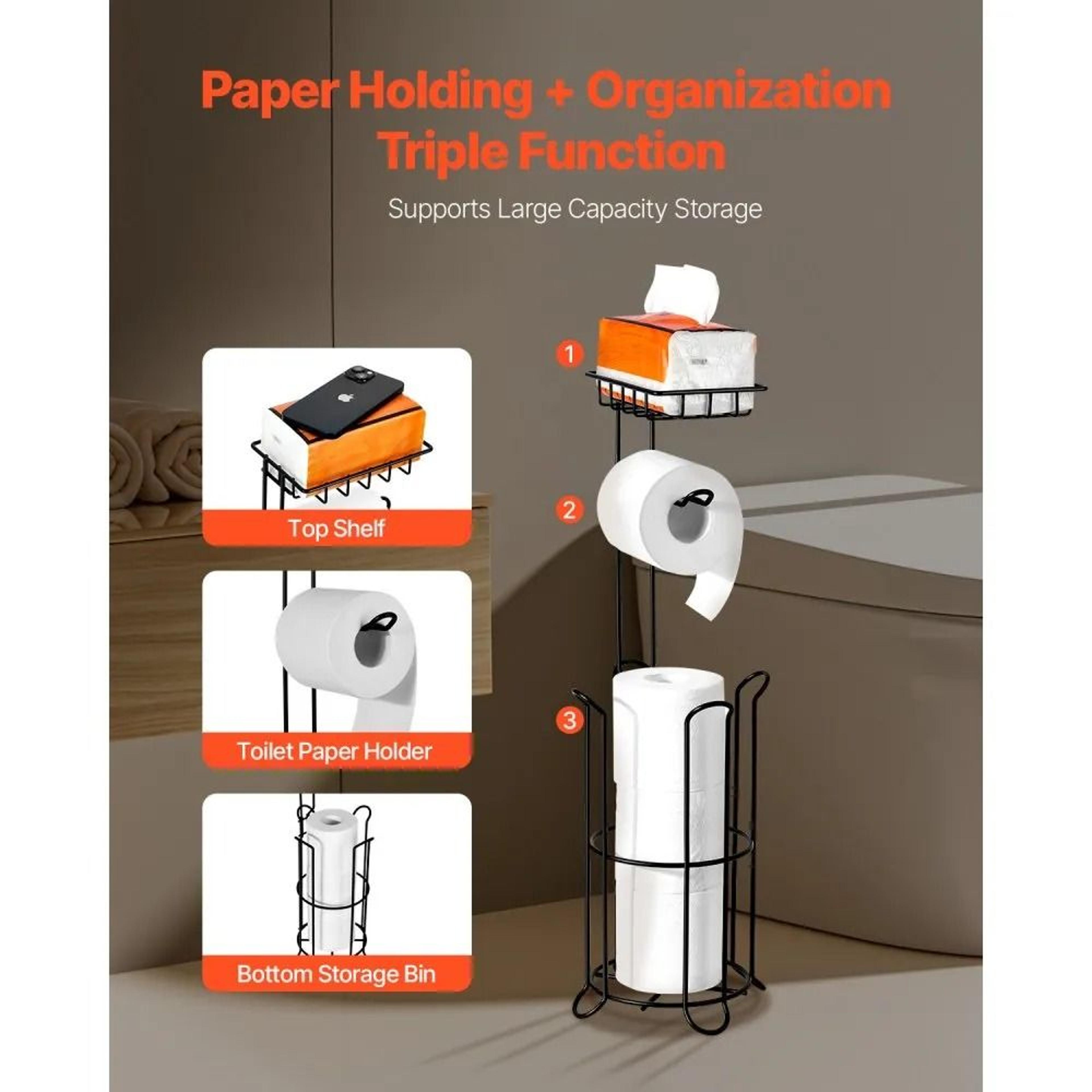 Freestanding Toilet Paper Holder With Shelf And 4Roll Storage Matte Black 5