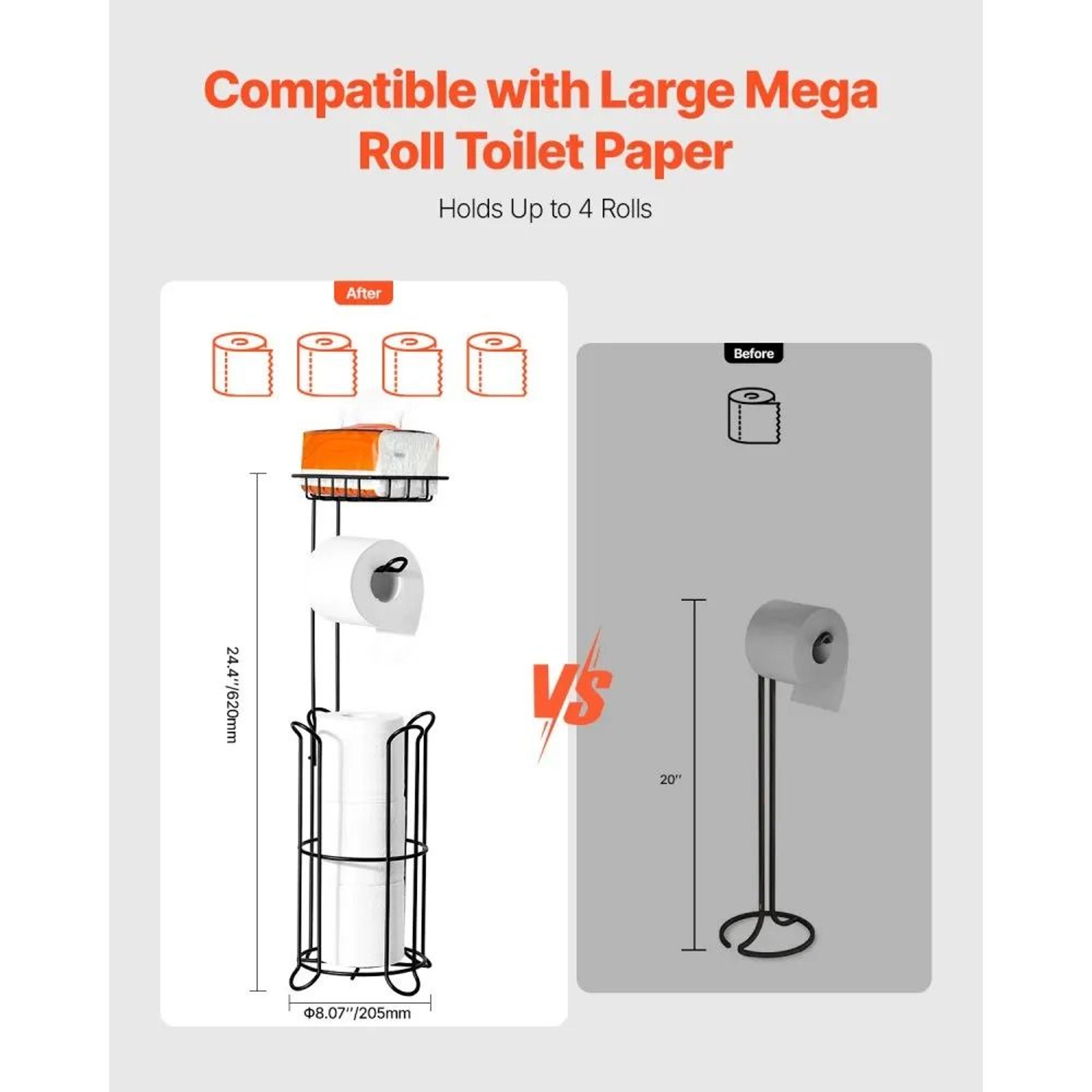 Freestanding Toilet Paper Holder With Shelf And 4Roll Storage Matte Black 4