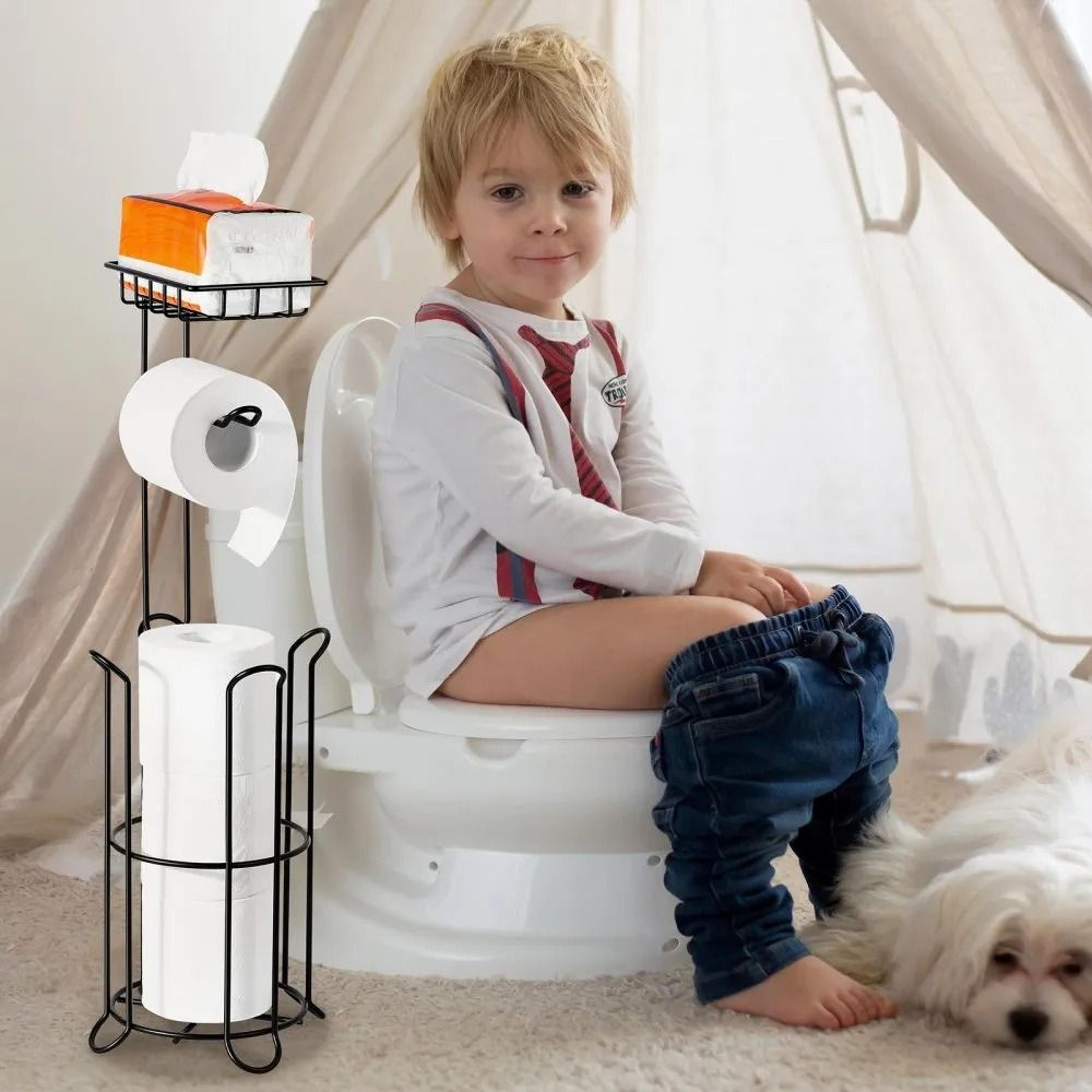 Freestanding Toilet Paper Holder With Shelf And 4Roll Storage Matte Black 6
