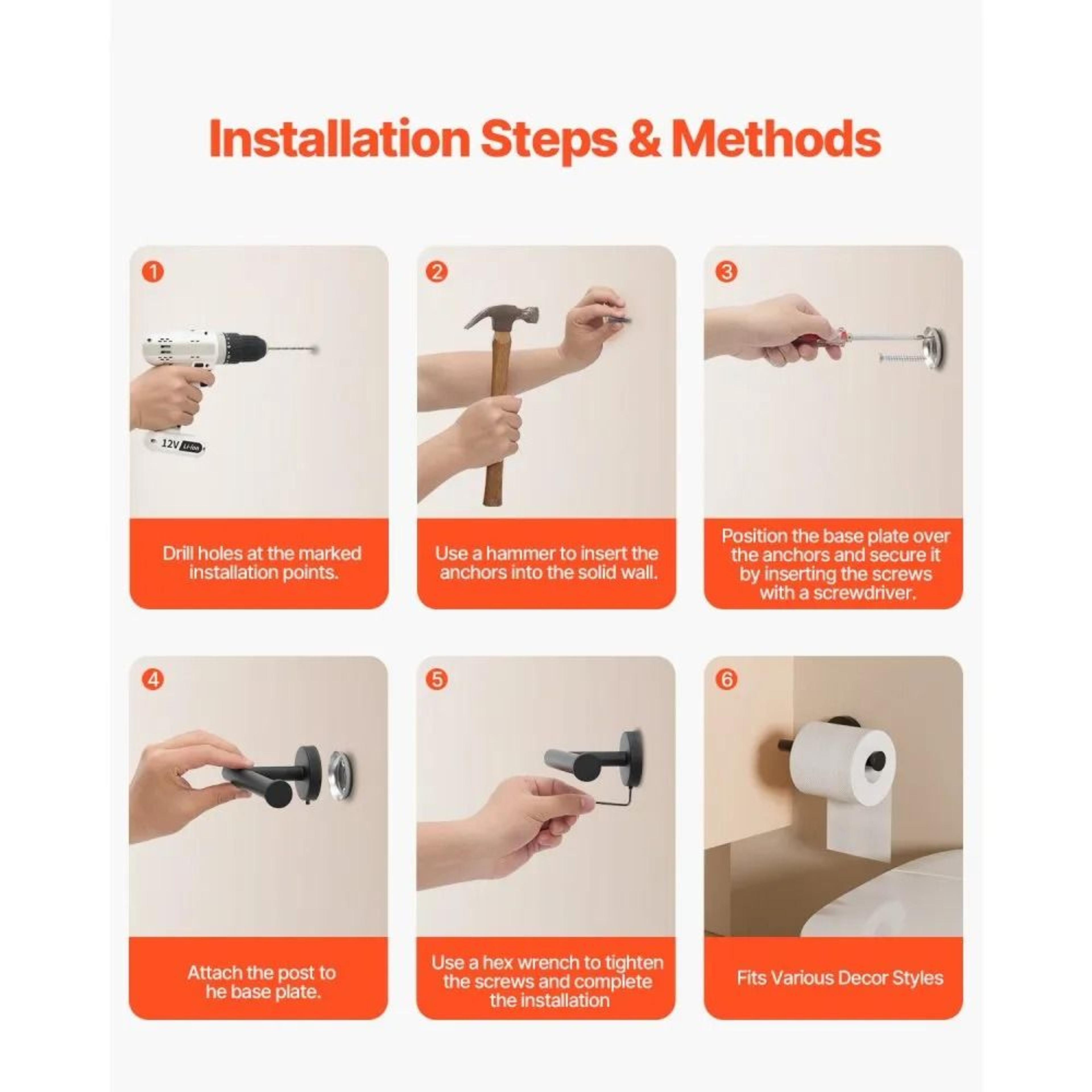 Wall Mounted Toilet Paper Holder For Mega Rolls In Matte Black Stainless Steel 6
