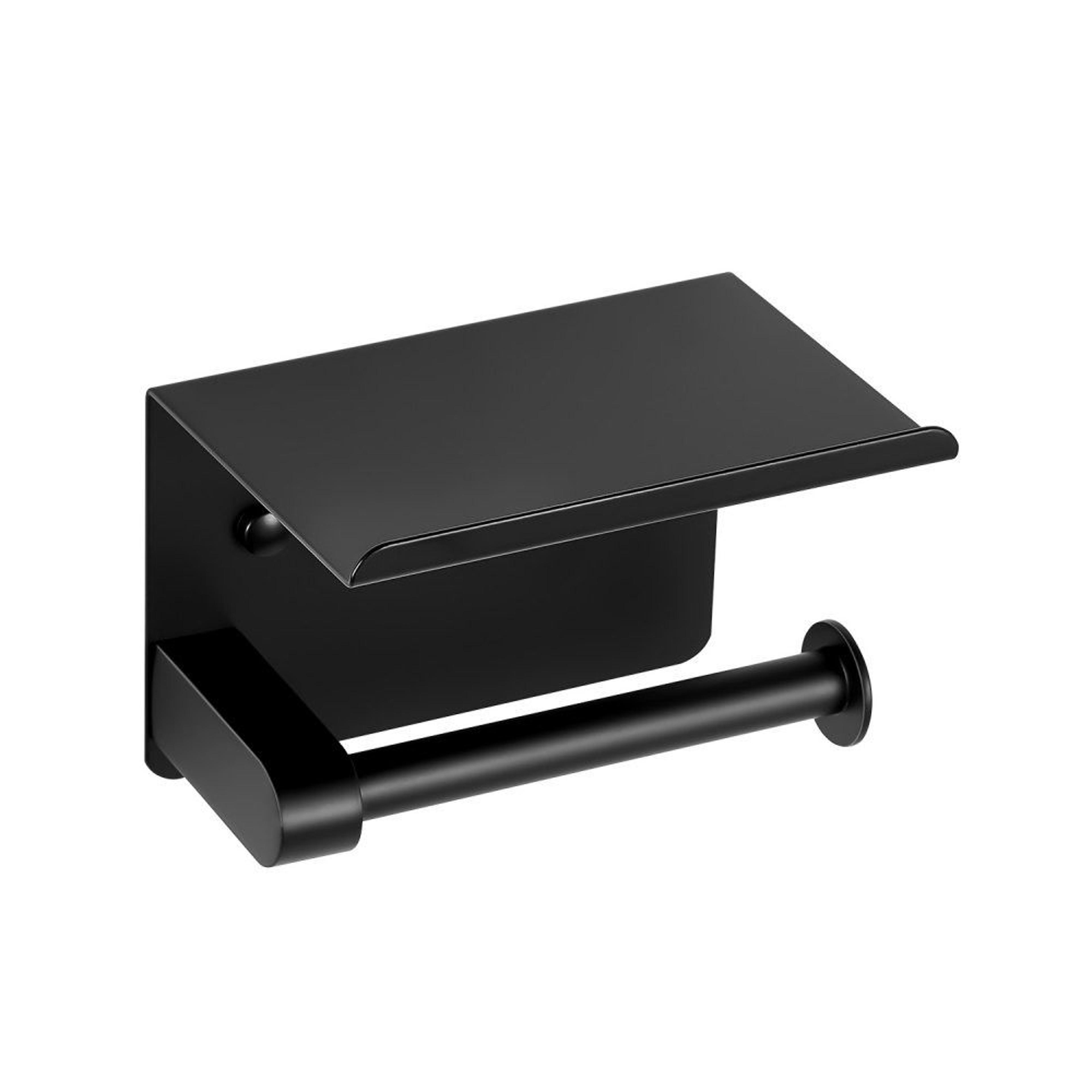 wall mounted toilet paper holder with shelf for mega rolls in matte black