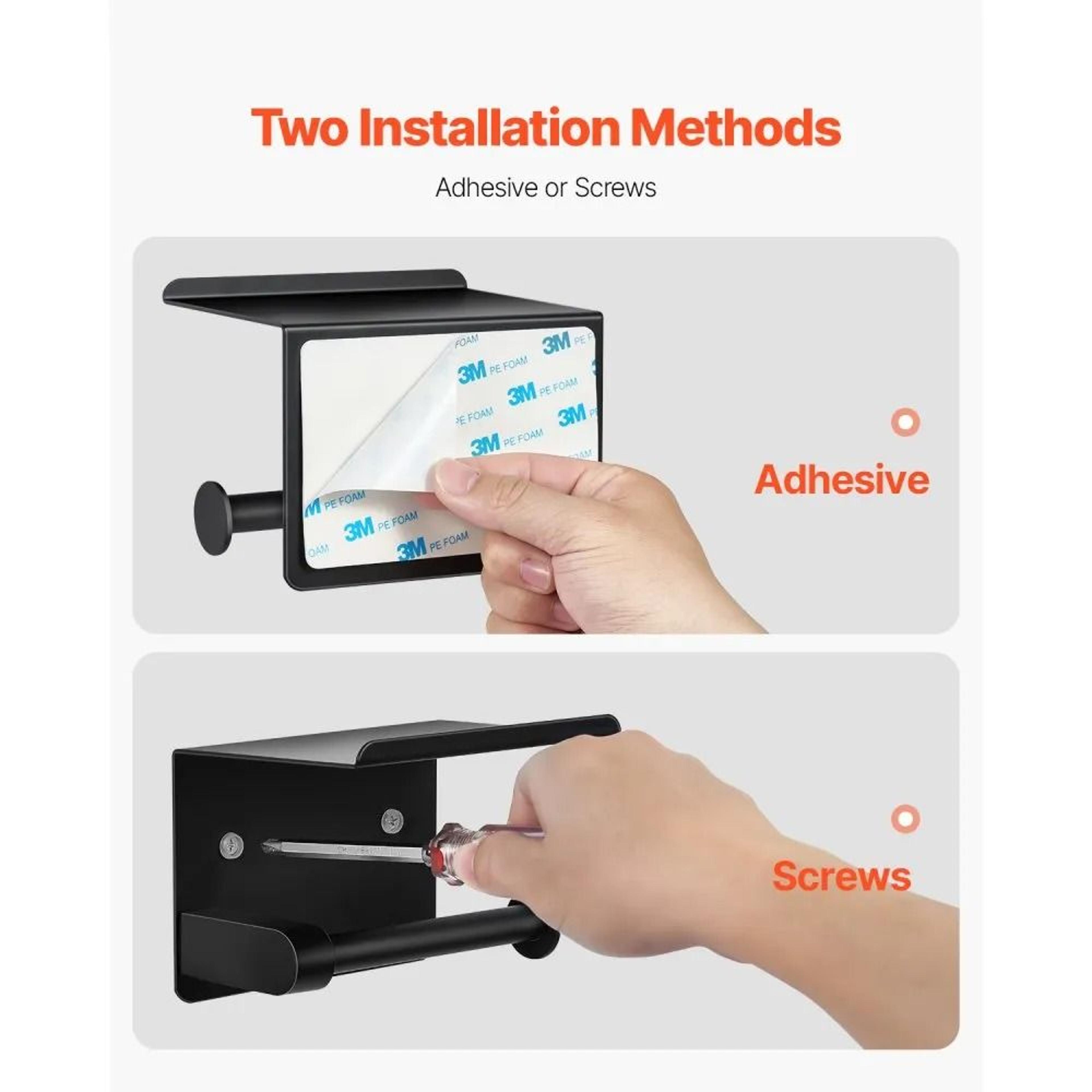 Wall Mounted Toilet Paper Holder With Shelf For Mega Rolls In Matte Black 5
