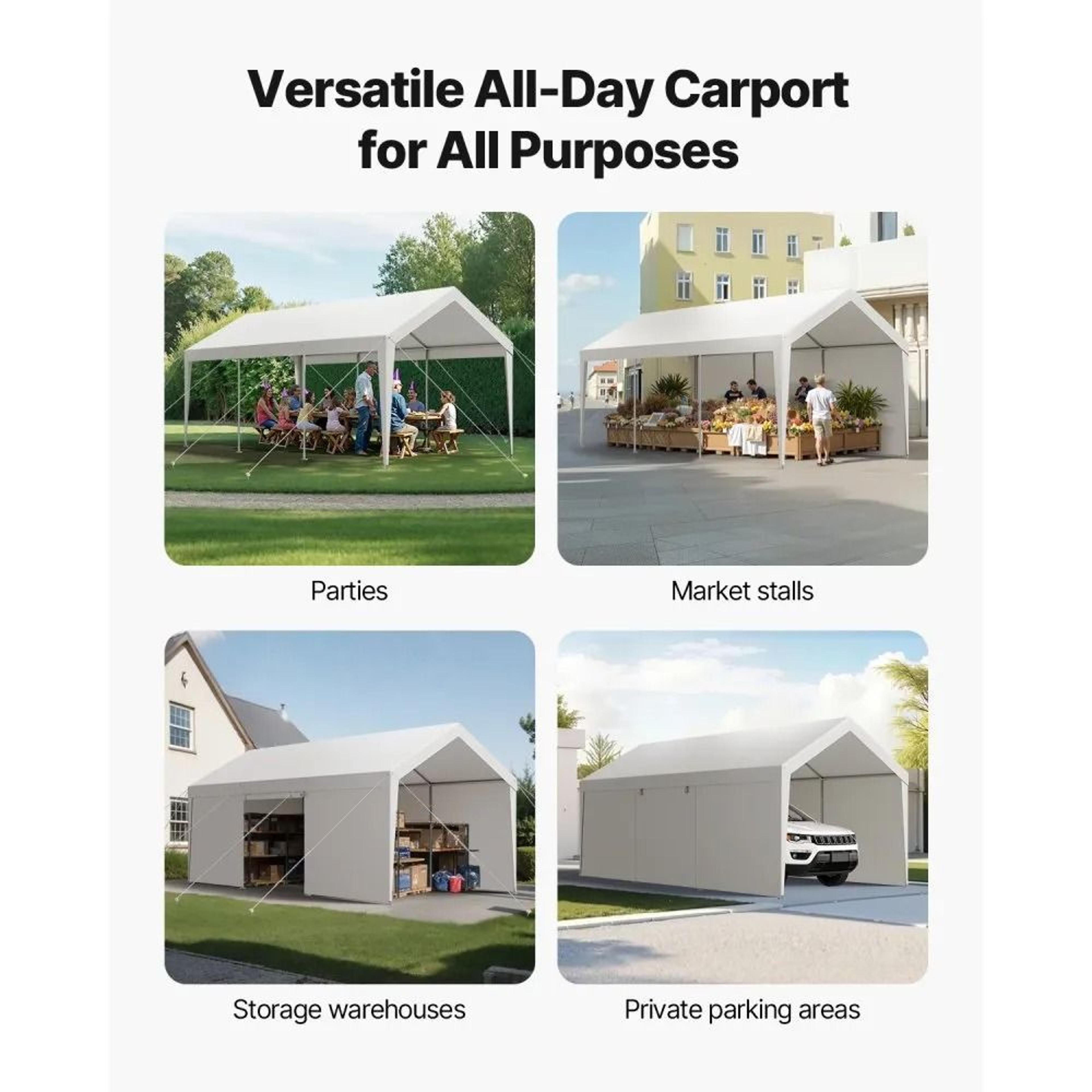 12 X 20 FT Heavy Duty Carport With Removable Sidewalls And Waterproof Canopy 4