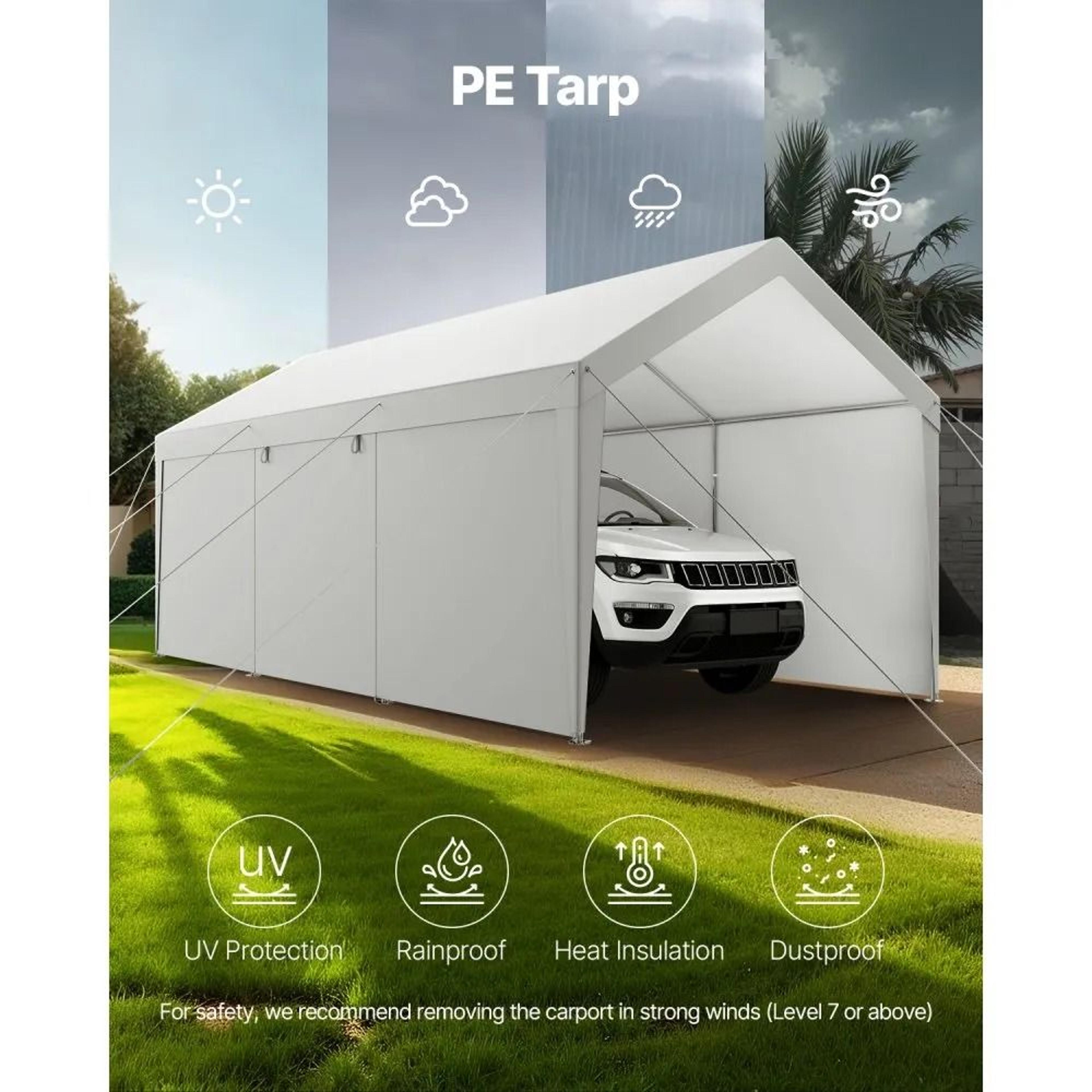 12 X 20 FT Heavy Duty Carport With Removable Sidewalls And Waterproof Canopy 6
