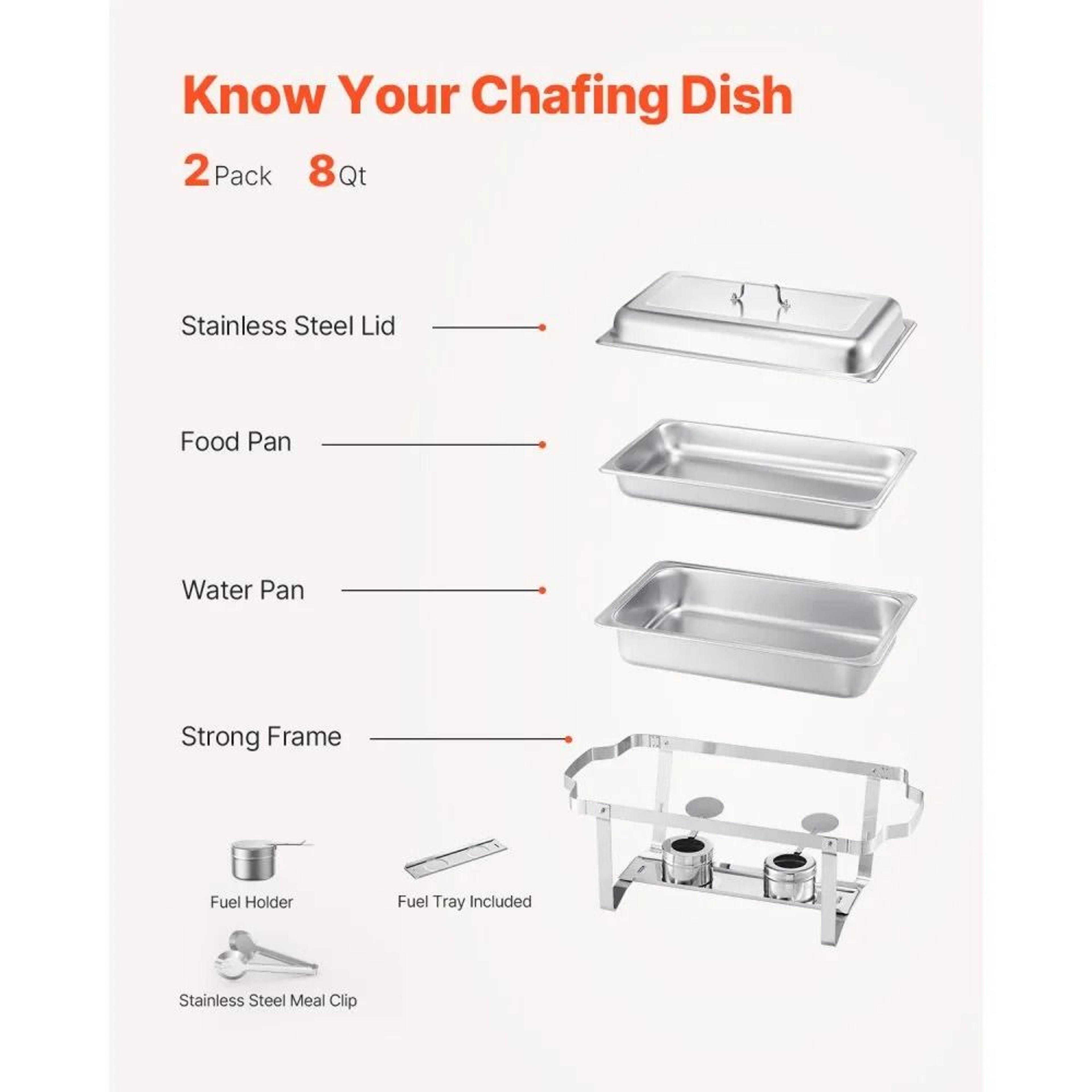 8 Qt Stainless Steel Chafing Dish Buffet Set 2 Pack With Folding Stands 4