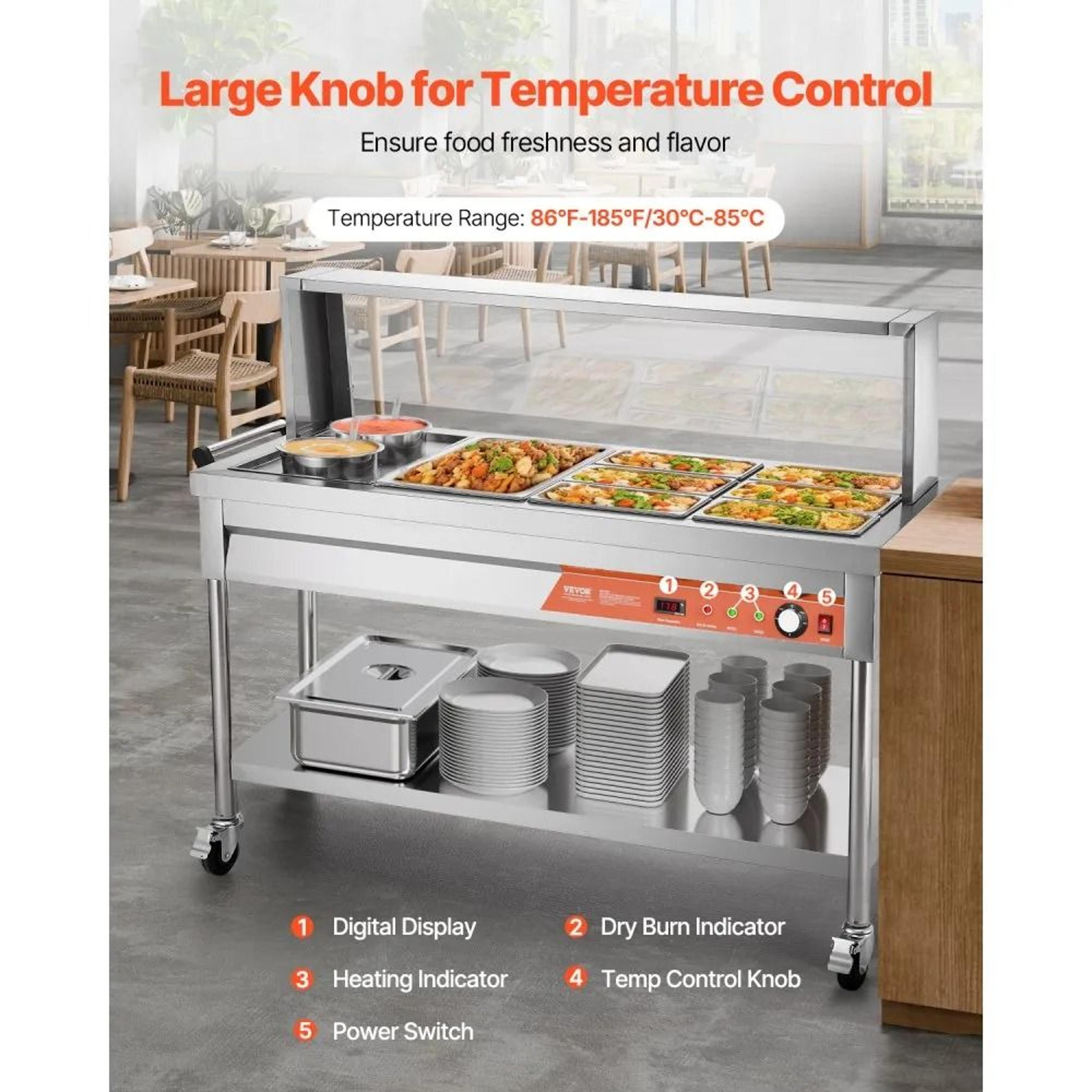 Commercial Electric Food Warmer 1800W Stainless Steel Buffet Steam Table With Pans And Pots 4