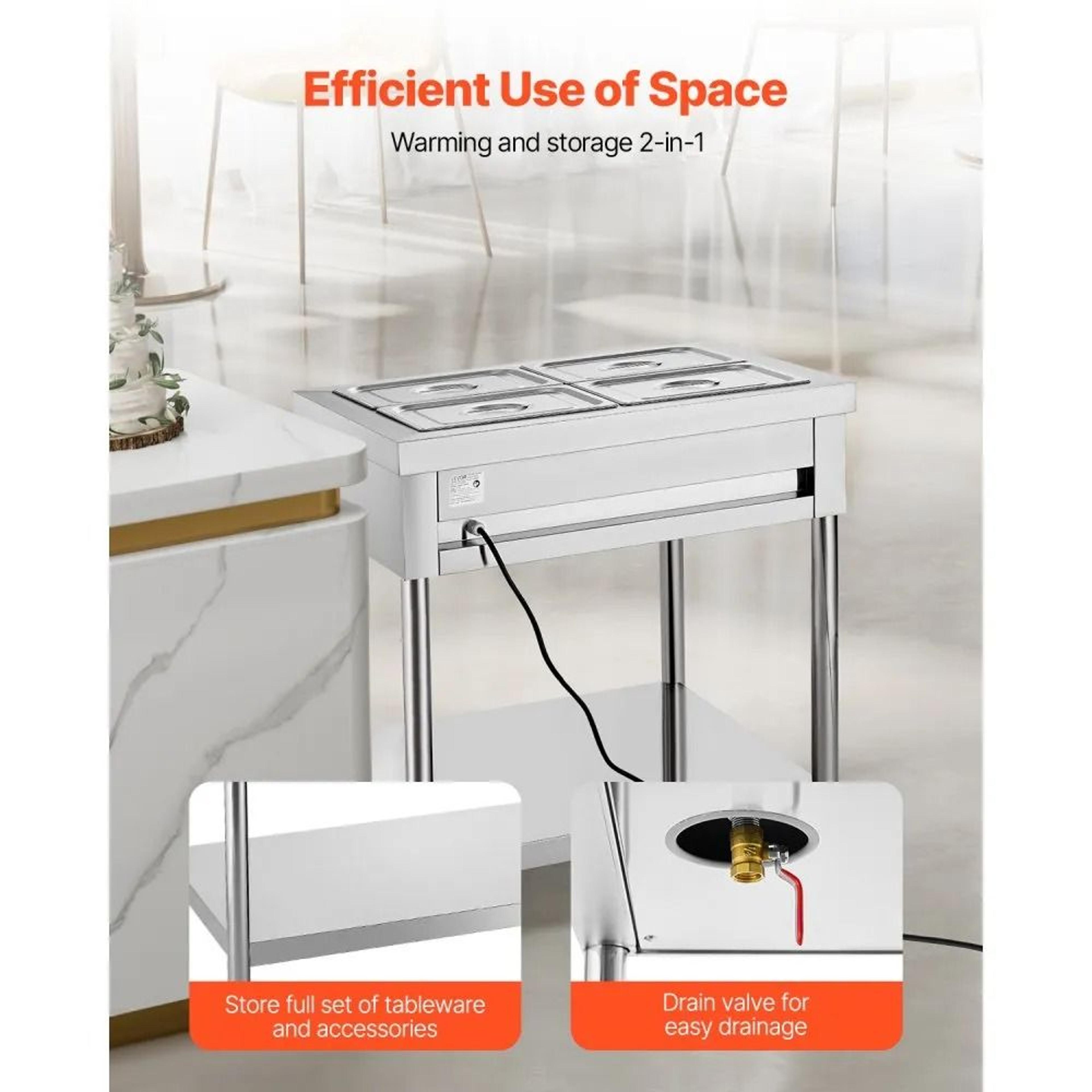 4Pan Commercial Electric Food Warmer 1500W Stainless Steel Buffet Steam Table 2